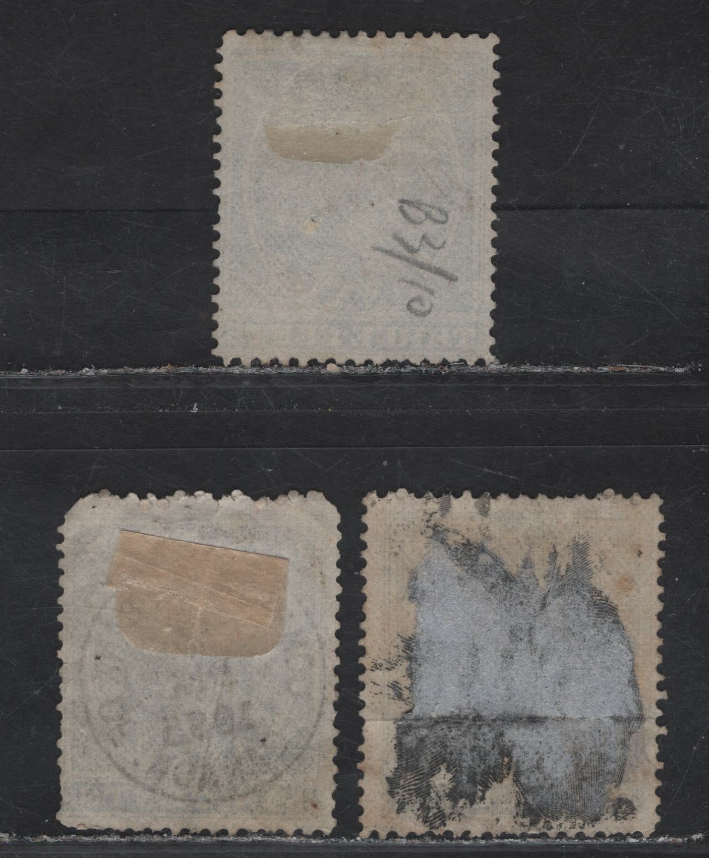 Lot 64 Canada #FB3, FB6, FB9 3c - 9c Blue Queen Victoria, 1864 First Bill Issue, 3 Fair/Very Good/Fine Used Singles, Perf 12.5x13.5