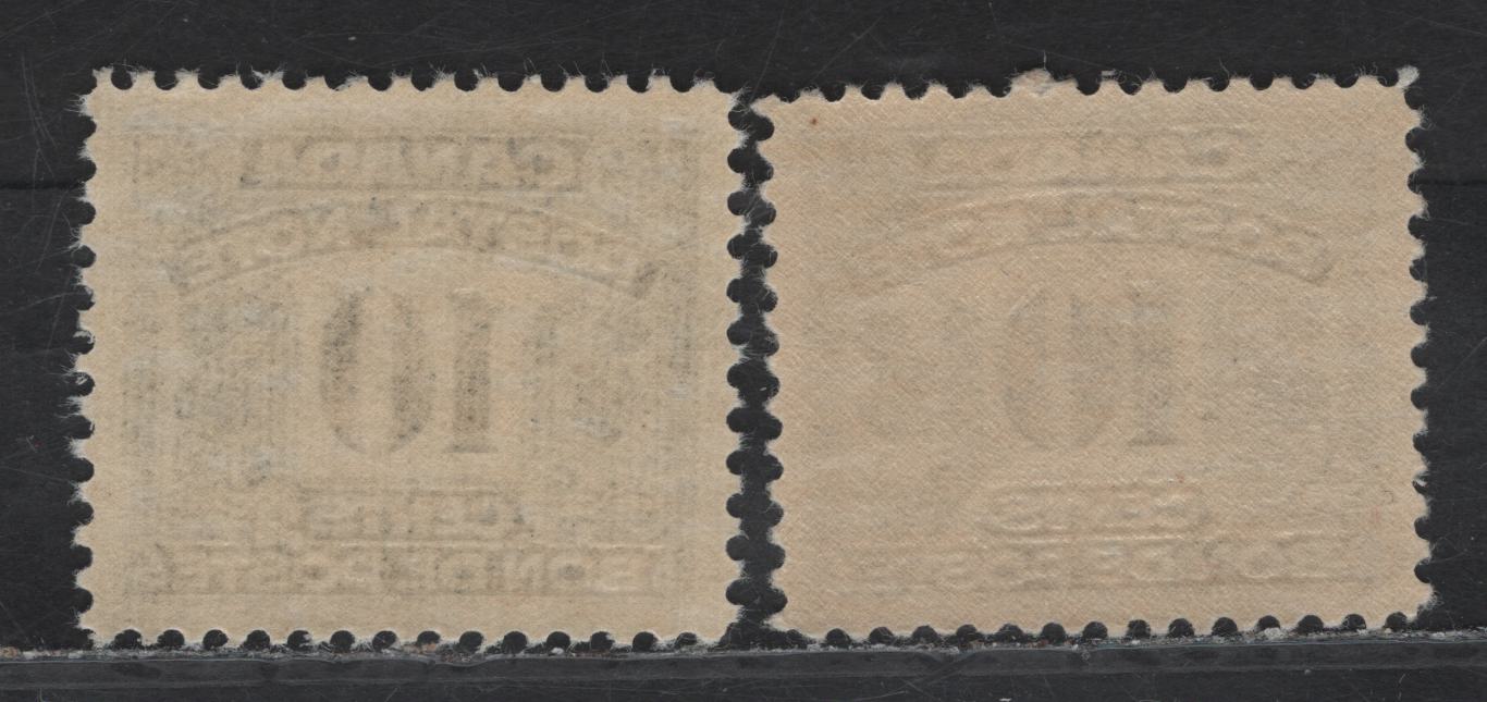 Lot 71 Canada #FPS12 10c Bluish Slate - Slate Numeral, 1932-1948 First Postal Note/Scrip Issue, 2 VFOG/NH Singles, Crackly Cream Gum (Bluish Slate) & Glossy Cream Gum