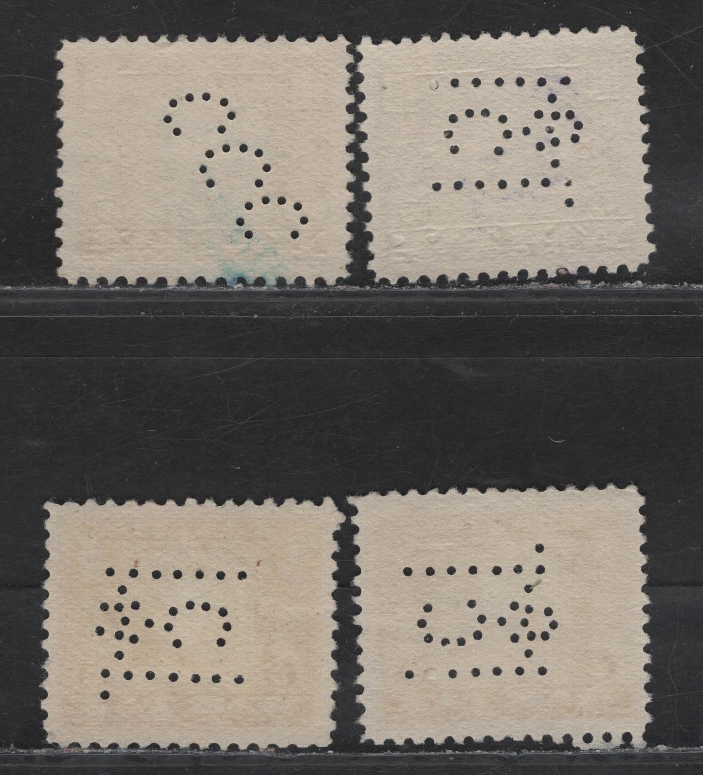 Lot 77 Canada #FWT11, FWT13 5c - 10c Olive Yellow - Olive Green King George V, 1920 KGV War Tax Issue, 4 Very Fine Used Singles, Canada Cement CO & McClary Manufacturing Perfins, Postions 2 & 4