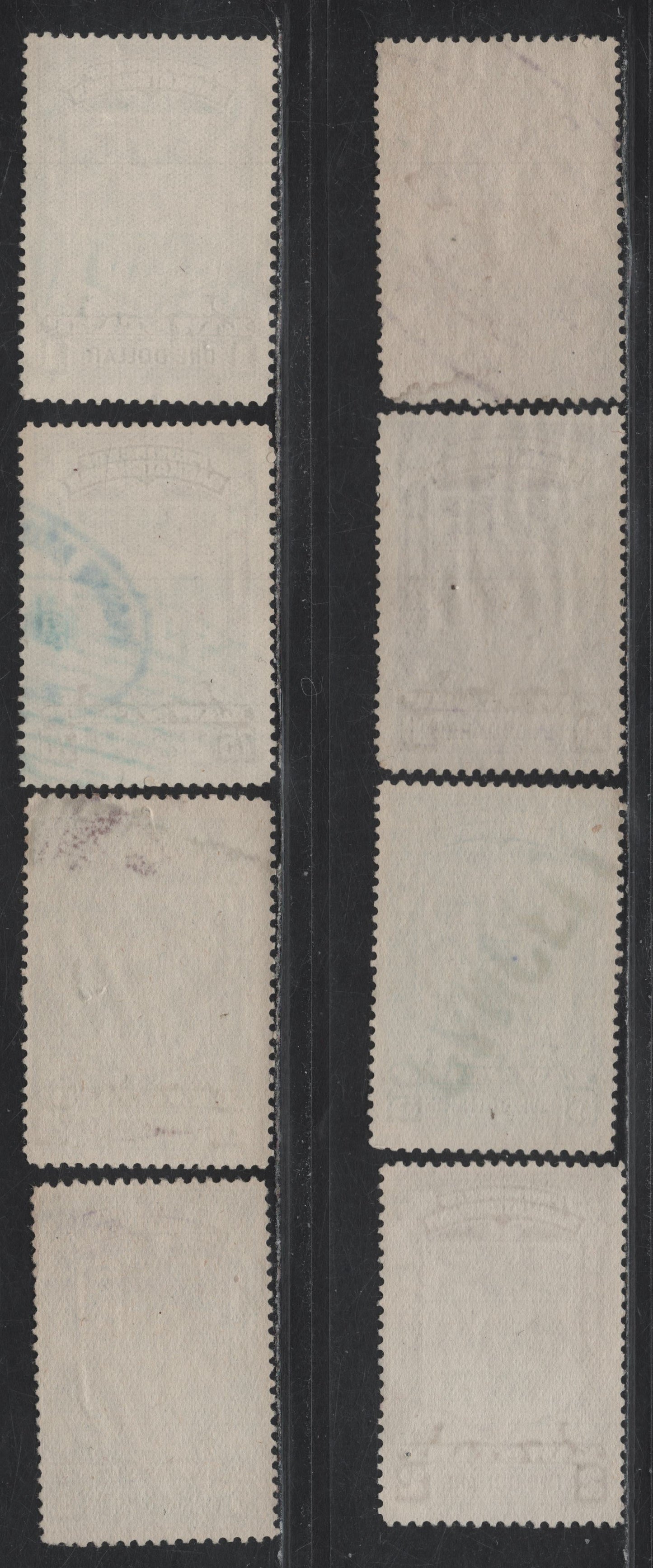 Lot 94 Canada Van Dam#SL33/SL44 20c -$20 Olive Green - Indian Red Arms, 1908 First Law Issue, 8 Fine Used Singles