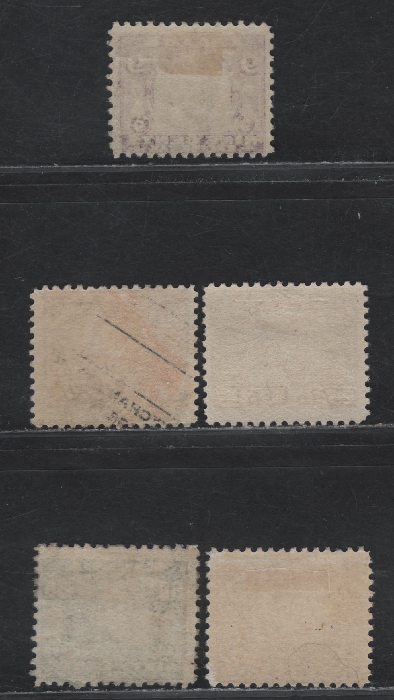 Lot 99 Canada (C) Van Dam#FX5, FX8, FX10, FX21, FX27 9c - 14c on 7c Violet - Brown King George V, 1915-1923 Excise Tax Issue, 5 FOG & Unused Singles, All With Gum Except F21, FX10 Has Only Part Distributed Gum