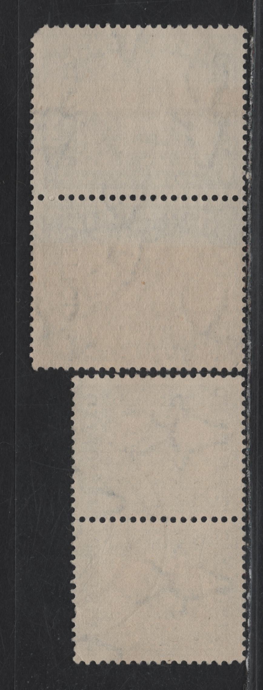 Lot 106 South Africa (C) SG#O33c, O47 1.5d - 1/- Blue Green & Gold - Brown & Chalky Blue Pictorials, 1944-1954 Pictorial Issue, 2 Fine/Very Fine Used Pairs, Official Overprints With Both Reading Down, Overprint Lines Are 16.5mm Apart On The 1.5d
