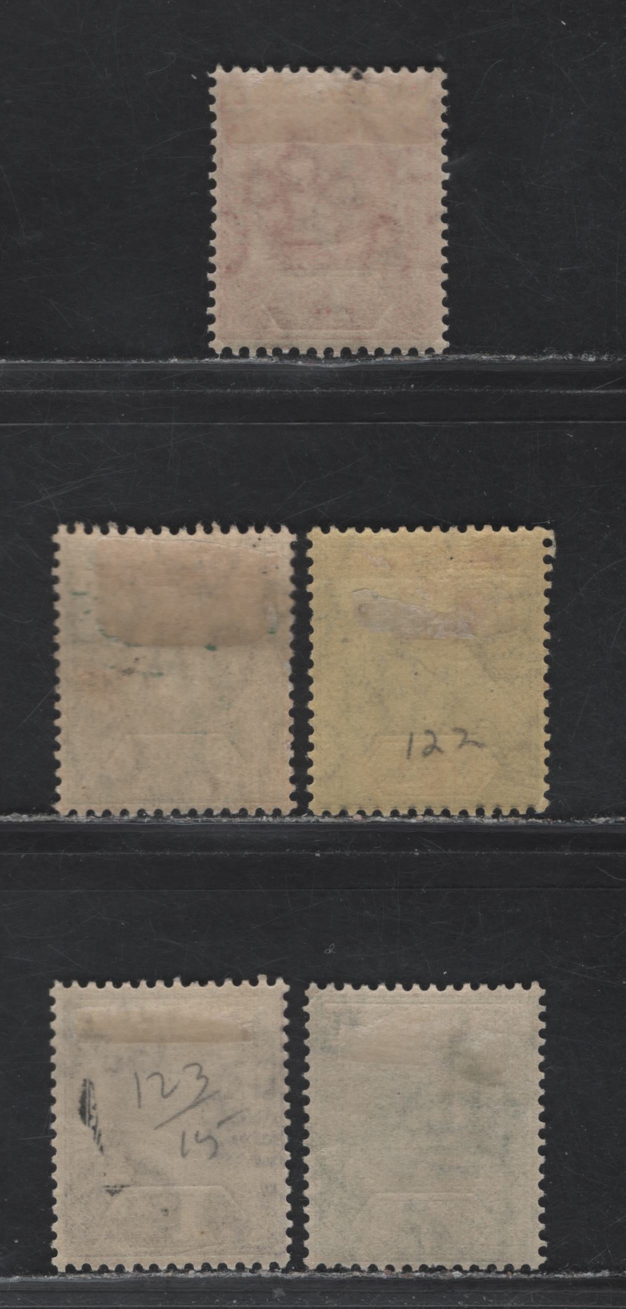 Lot 111 Sierra Leone (C) SG#112a, 113a, 117, 131-132 1/2d - 4d Yellow Green - Black & Red King George V, 1912-1927 KGV Imperium Keyplates Issue, 5 F/VFOG Singles, Die 1, Multiple Crown CA & Script CA Wmks