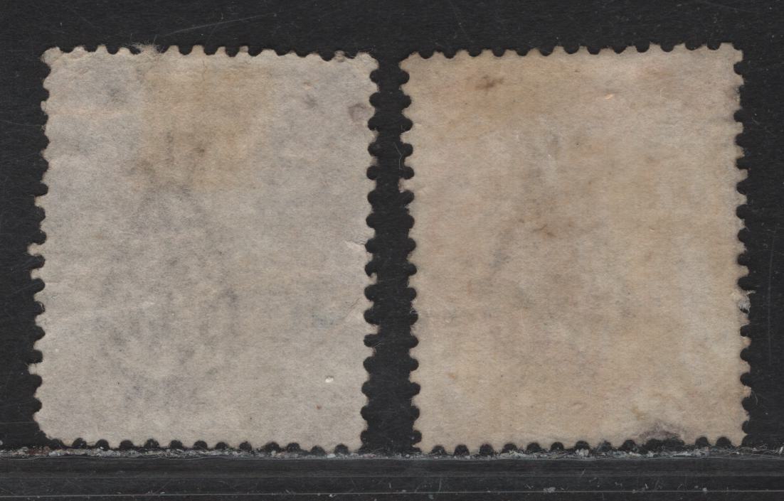 Lot 32 Jamaica (C) SG#5, 5a 6d Dull Lilac & Gray Purple Queen Victoria, 1860 Queen Victoria Keyplate Issue, 2 Very Good/Fine Used Singles, Pineapple Wmk, A67 Port Royal Cancel On Gray Purple Stamp, Small Thin On Lilac Stamp.