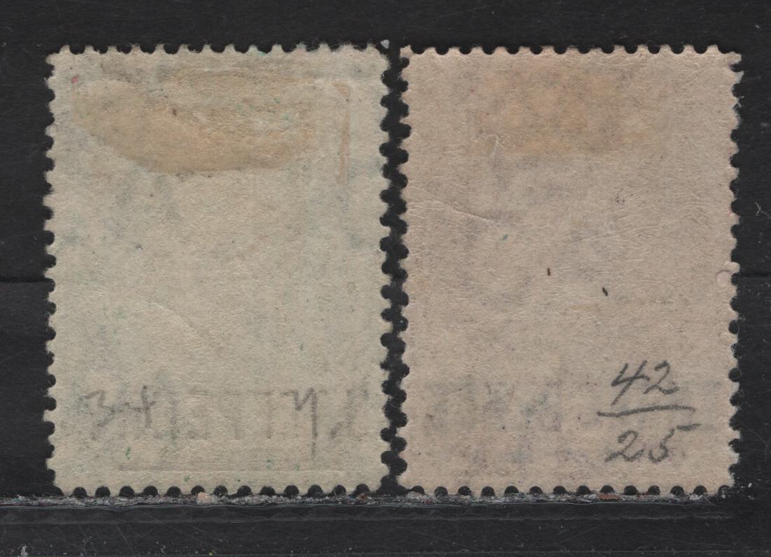 Lot 12 St Helena (C) SG#35x, 42w 1/2d - 3d Green - Deep Reddish Lilac Queen Victoria, 1884-1894 Surcharged Courbould Heads Issue, 2 F/VFOG Singles, Reversed Crown CA Wmk