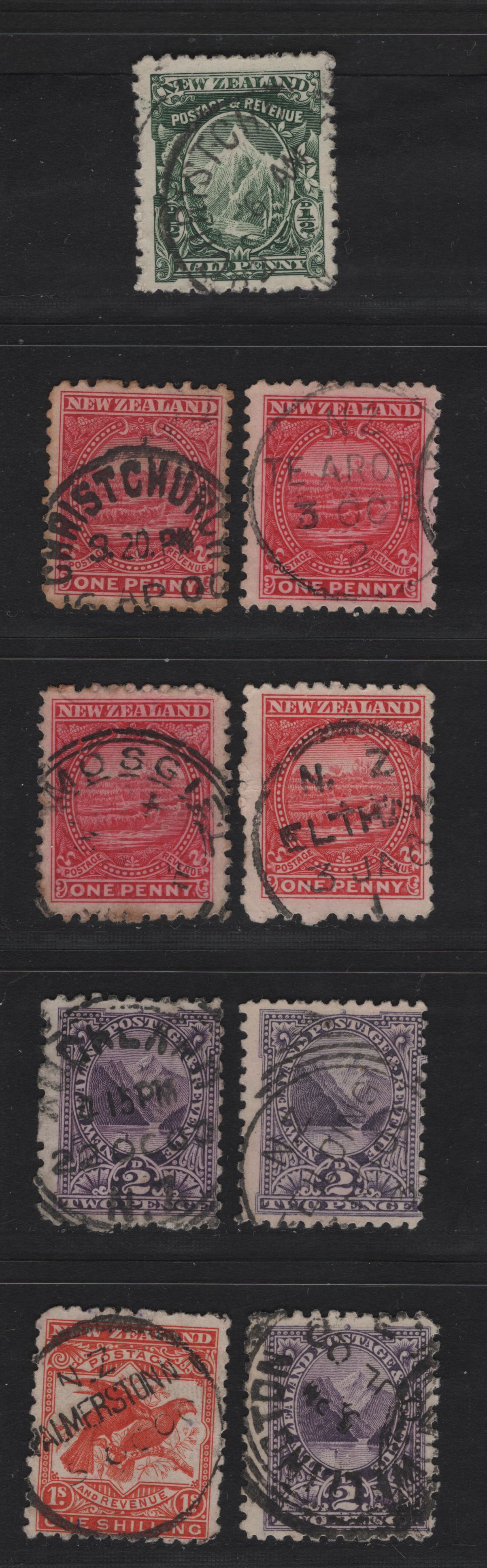 Lot 277 New Zealand (C) 1899-1900 Pictorial Issue, 9 Fine/Very Fine Used Singles, SON Town Cancels Including Palmerston, Eltham, Mosgiel, Fielding & Te Arroha
