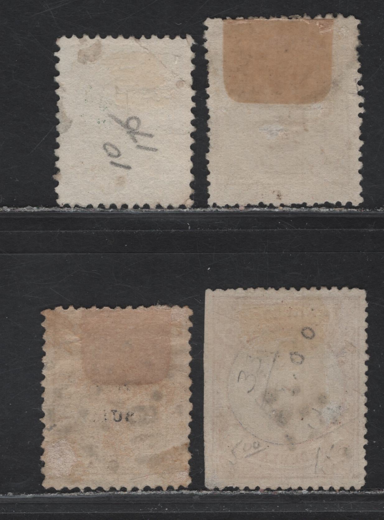 Lot 52 Netherlands SC#10, 21, 31, 33 20c - 2g50c Dark Green -Rose & Ulramarine King William III, 1867-1888 King William III Keyplate Issues, 4 Good/Very Good Used Singles, Shallow Thins On 2c Buff & 2g50c