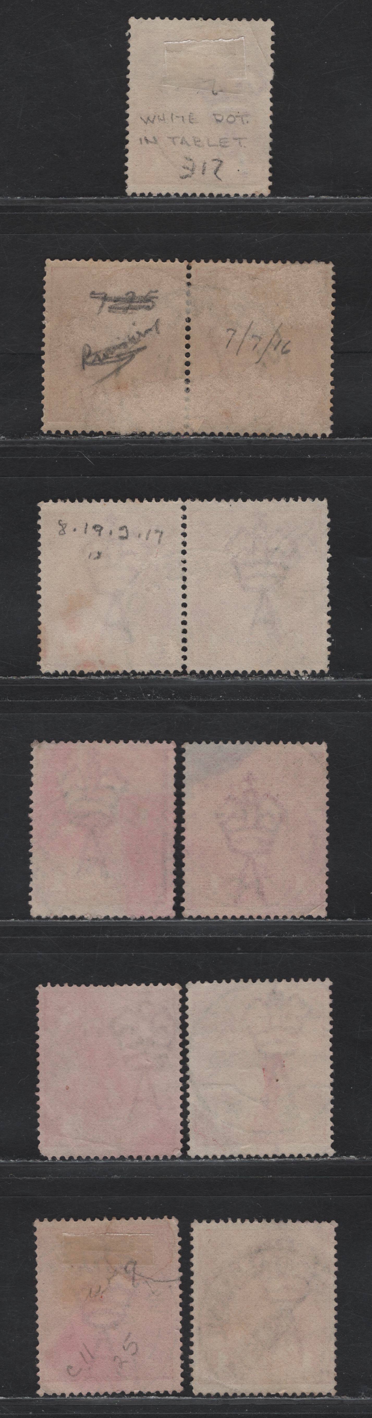Lot 10 Australia (C) SG#21,ca,cc,d, 47-b 1d Carmine Red King George V, 1914-1923 KGV Heads Issue, 9 Fine/Very Fine Used Singles & Pair, Perf 14.25x14 & 14, CDS Town Cancels, Including On Die 1, Variety of Shades.