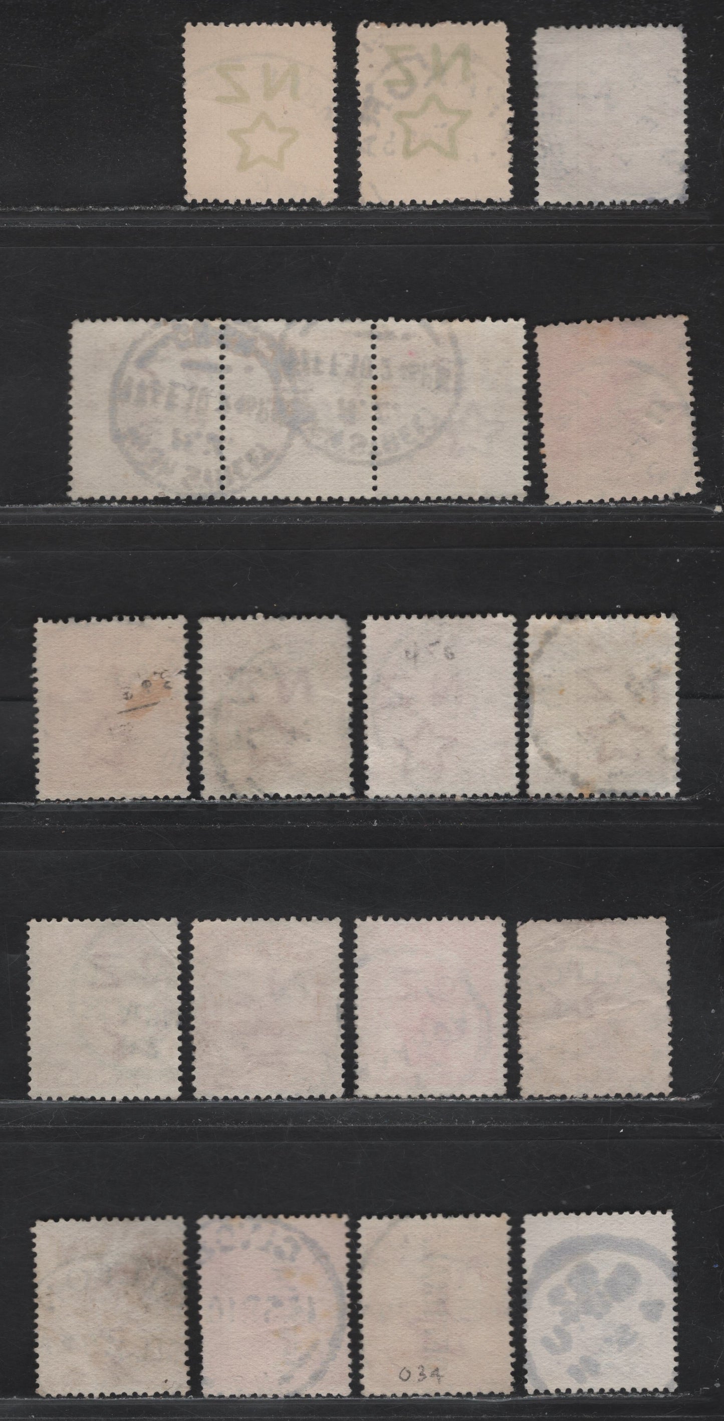 Lot 108 New Zealand (C) SG#O70, O78, 405, 409 1d Carmine Zealandia, 1908-1927 Universal Penny Postage Issues, 17 Very Good/Fine/Very Fine Used Singles & Strip of 3, De La Rue & Art Paper, Lithographed Wmk, SON Town Cancels.