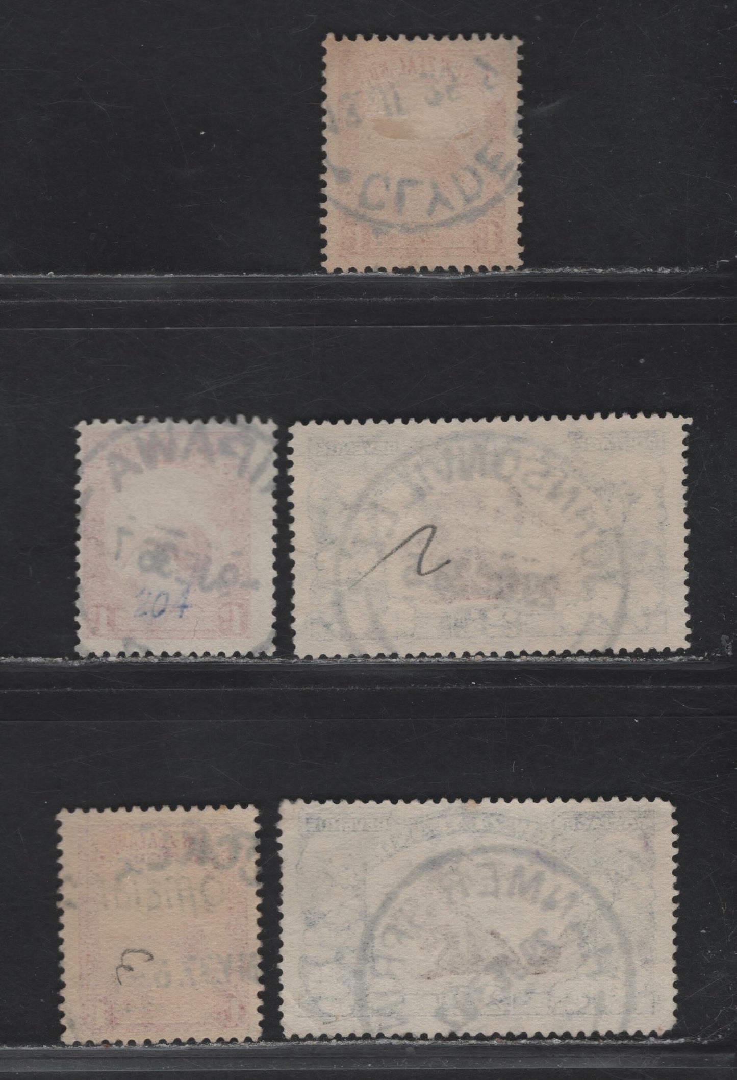 Lot 115 New Zealand (C) SG#O115, 557, 581b 1d - 2.5d Scarlet - Chocolate & Slate , 1935-1942 Pictorial Issues, 5 Fine/Very Fine Used Singles, Perfs 14x13.5 & 14, Multiple & Single Star & NZ Wmks, Smaller Town Cancels.