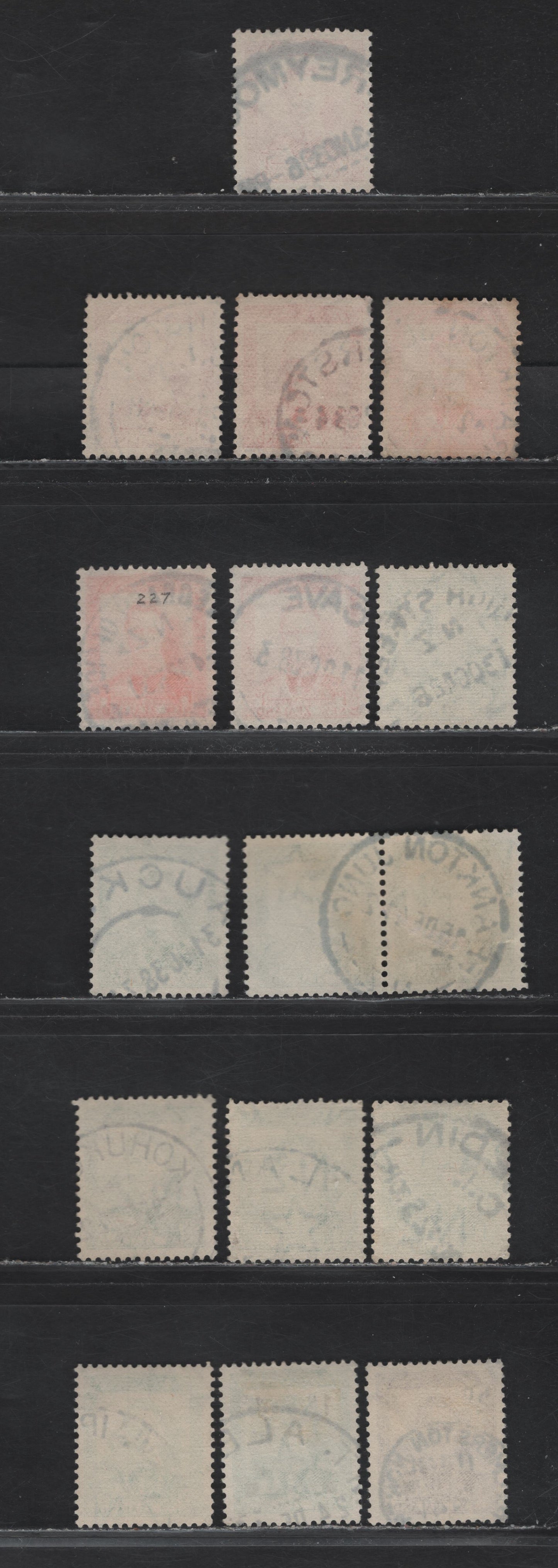 Lot 126 New Zealand (C) SG#603,w, 605-606, 628-629 1/2d - 2d on 1.5d Green - Purple Brown King George VI, 1938-1944 KGVI Definitive Issue, 15 Very Fine Used Singles & Pair, SON Cancels, Includes 1 1/2d Green Booklet Stamp With Inverted Wmk