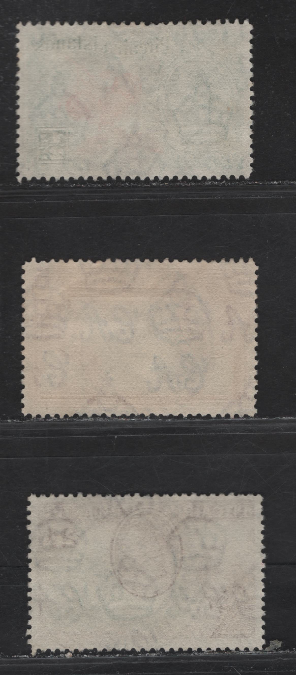 Pitcairn Islands (C) SG#1, 3-4 1/2d - 2d Orange & Green - Green & Brown King George VI, 1940 KGVI Pictorial Issue, 3 Very Fine Used Singles, SON April 1951 Pitcairn Islands Post Office Cancels