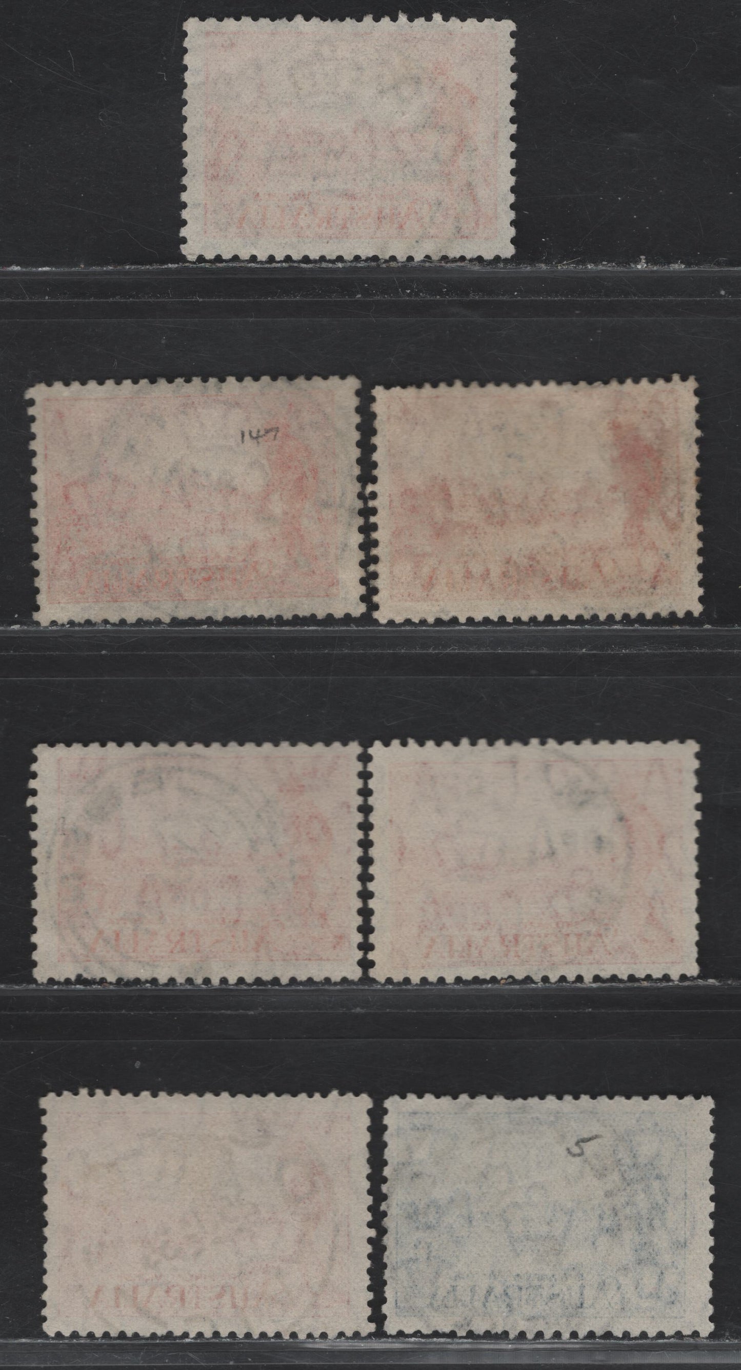 Lot 22 Australia (C) SG#147-a, 148 2d - 3d Orange - Blue Centenary of Victoria, 1934 Centenary of Victoria Issue, 6 Fine/Very Fine Used Singles, Perfs 10.5 & 11.5, SON Town Cancels