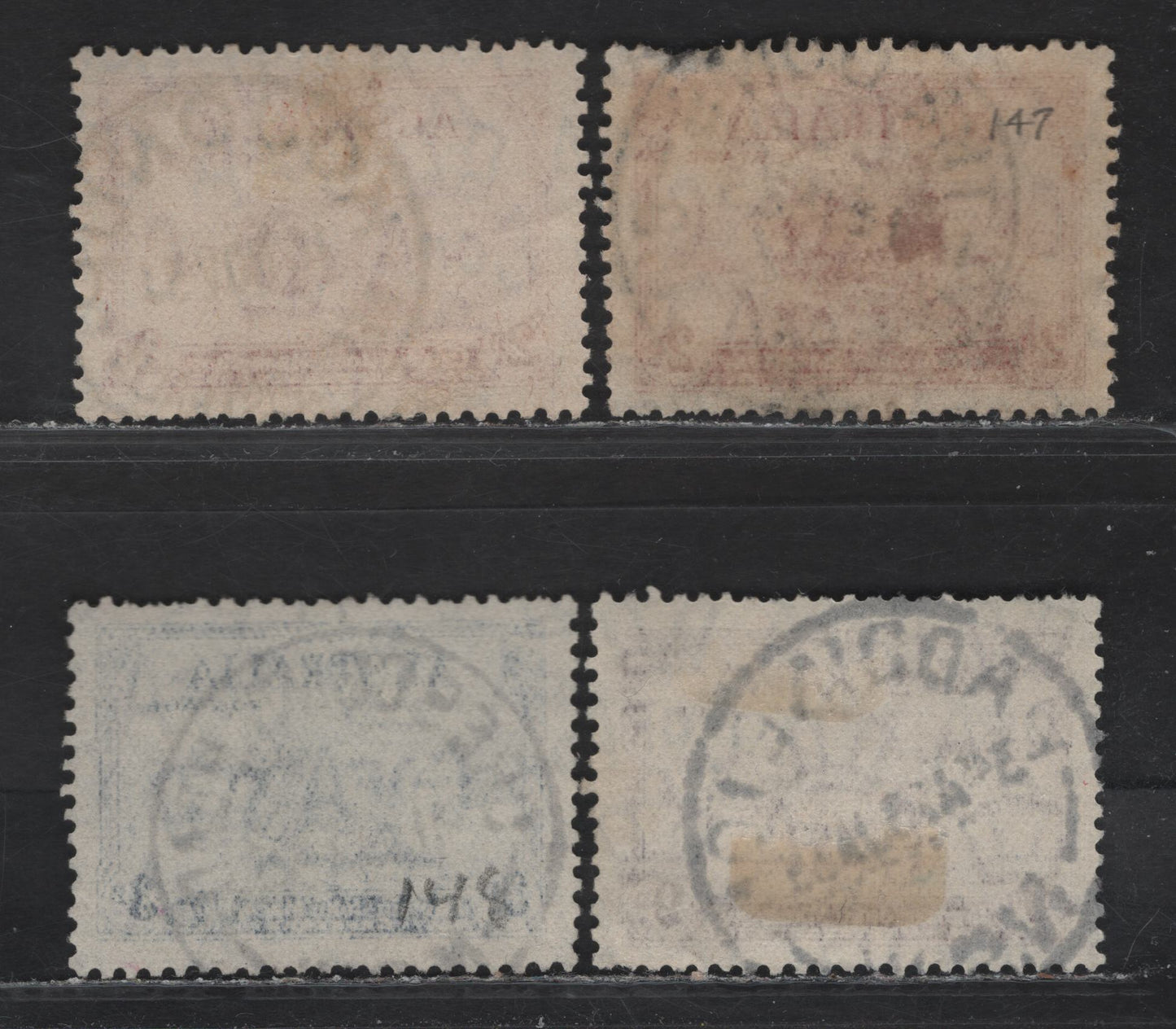 Lot 23 Australia (C) SG#150-152 2d - 9d Carmien Red - Purple Macarthur, 1934 Macarthur Issue, 4 Fine/Very Fine Used Singles, SON Town Cancels Including Kojonup, WA, The Goms, QLD, Crescent Head NSW & Paddington NSW