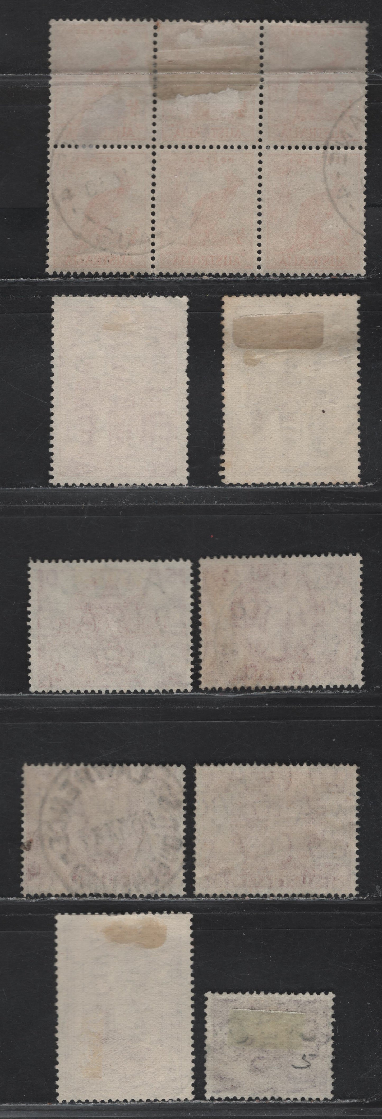 Lot 26 Australia (C) SG#171, 176, 197, 199, 213, 216, 228 5d - 1/2d Purple - Orange Zoological, 1937-1949 Zoological Definitive Issue, 9 Fine/Very Fine Used Singles & Pane Of 6, Unwatermarked, SON Town Cancels