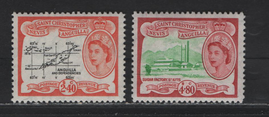 Lot 372 St. Kitts Nevis (C) SG#117b-118 $2.40-$4.80 Black & Red-Orange Sugar Factory-Map Of Anguilla & Dependencies, 1954-1963 Pictorial Definitives, 2 VFNH Singles