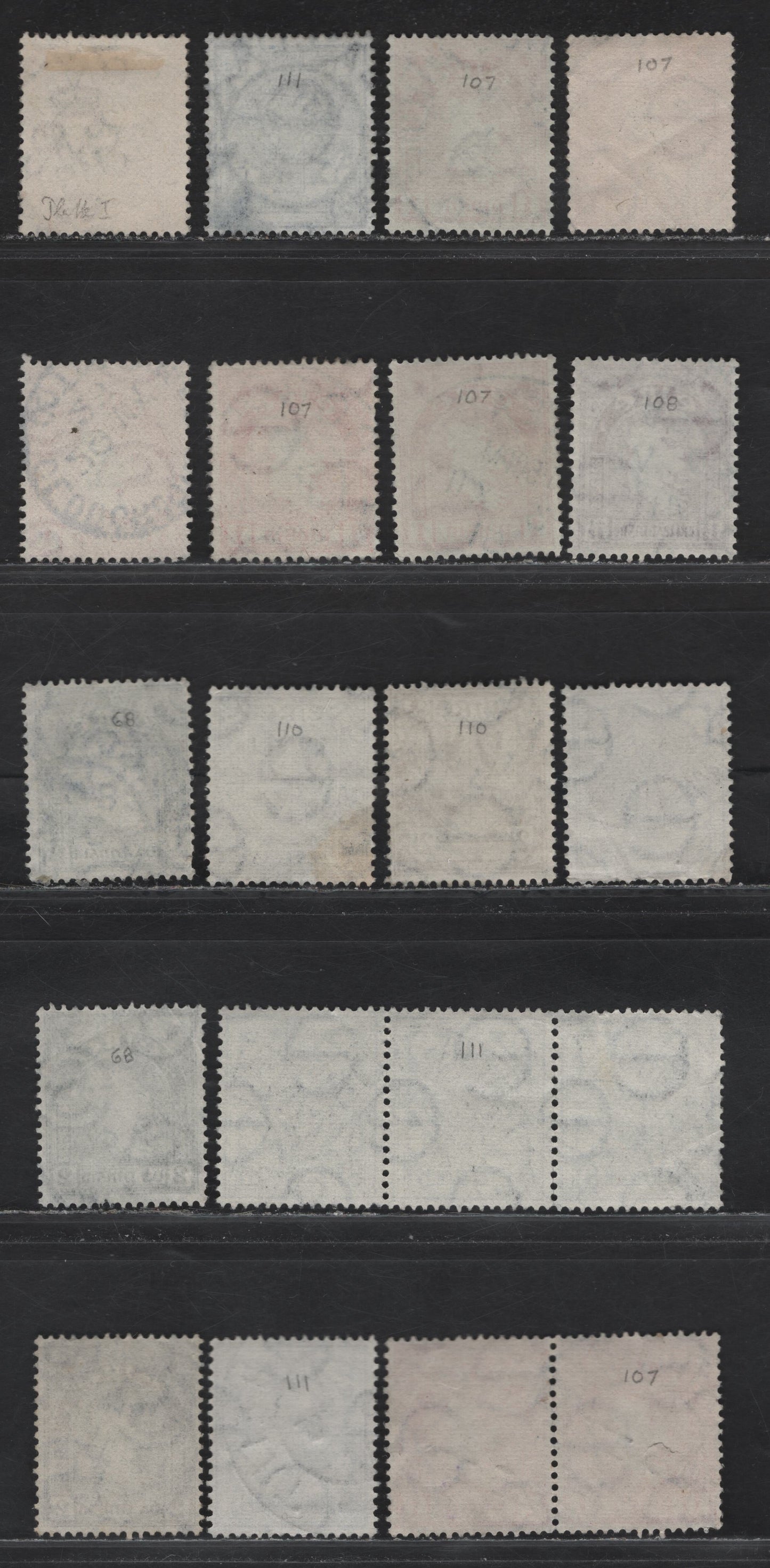 Lot 66 Ireland (C) SG#55, 72, 74, 112-113, 115-116 2d - 3d Orange - Blue Free State Overprints, 1922-1968 Irish Free State Overprints - Definitive Issues, 18 Fine/Very Fine Used Singles, Pair & Strip Of 3, SON Town Cancels, Multiple 'e' Wmk