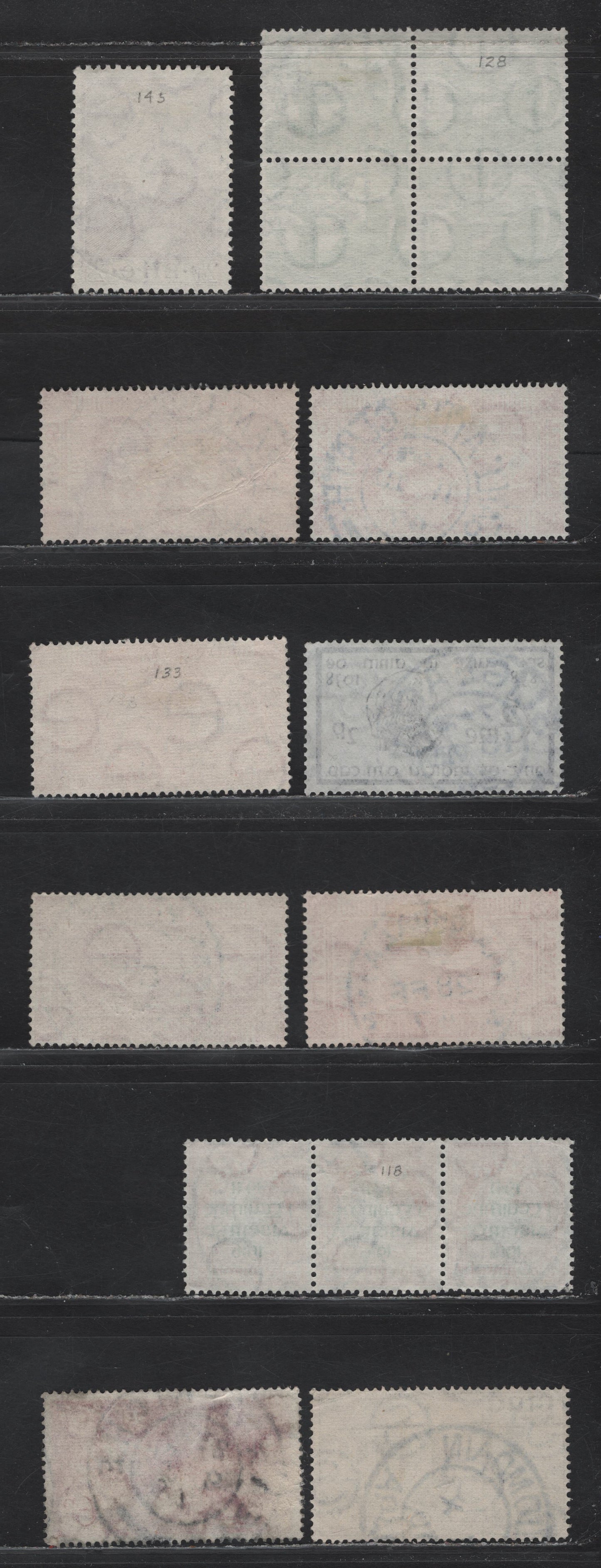 Lot 67 Ireland (C) SG#92, 107, 138, 142, 126, 133, 152 2d - 2.5d Shannon Hydroelectric - Thomas Nueore, 1930-1952 Shannon Hydroelectric - Thomas Nueore Issues, 11 Very Fine Used Singles, Strip of 3 & Block of 4, Full Strikes of SON Town Cancels