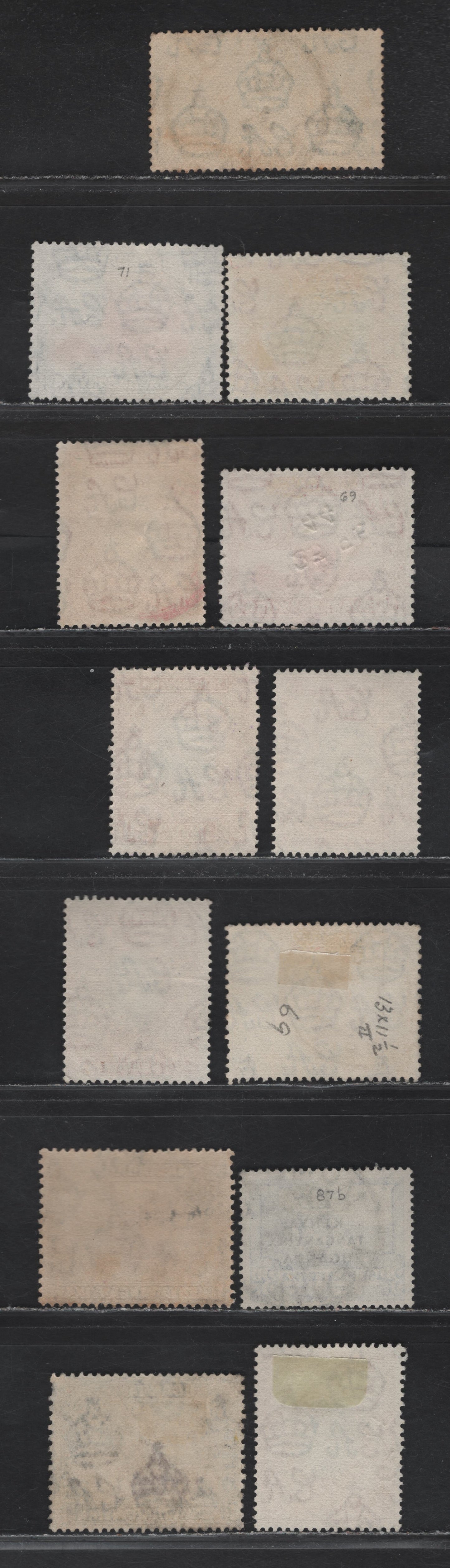 Lot 72 K.U.T (C) SG#128, 134, 136-137, 139,b,ba 144,b-c 152 5c - 10c on 3d Green - Ultramarine Coronation - Surcharges, 1937-1941 Coronation - Surcharged Issues, 13 Fine/Very Fine Used Singles, SON Town Cancels