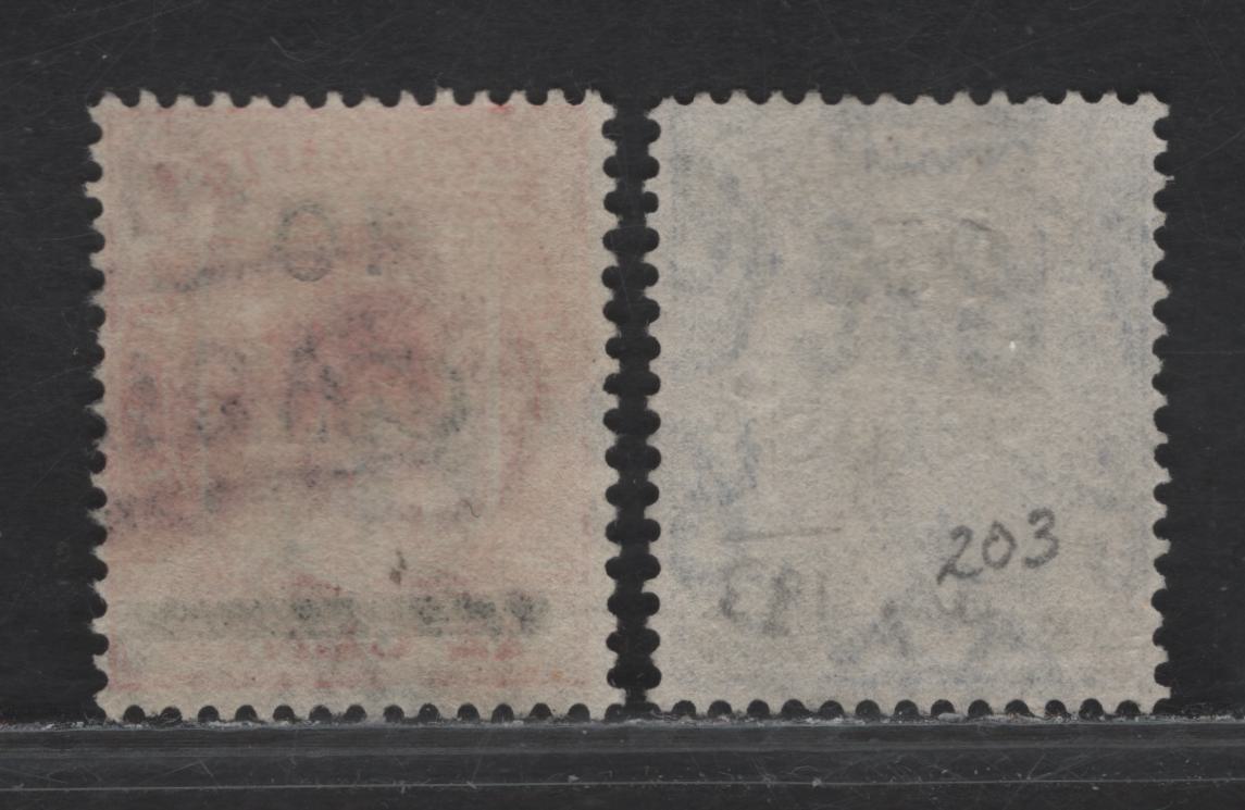 Lot 95 Mauritius (C) SG#243-244 10c on 12c - 15c on 20c Carmine Red - Blue Coat of Arms, 1925 Surcharged Coat of Arms Issue, 2 Fine/Very Fine Used Singles, SON Paquebot & Quatre Bornes Cancellations