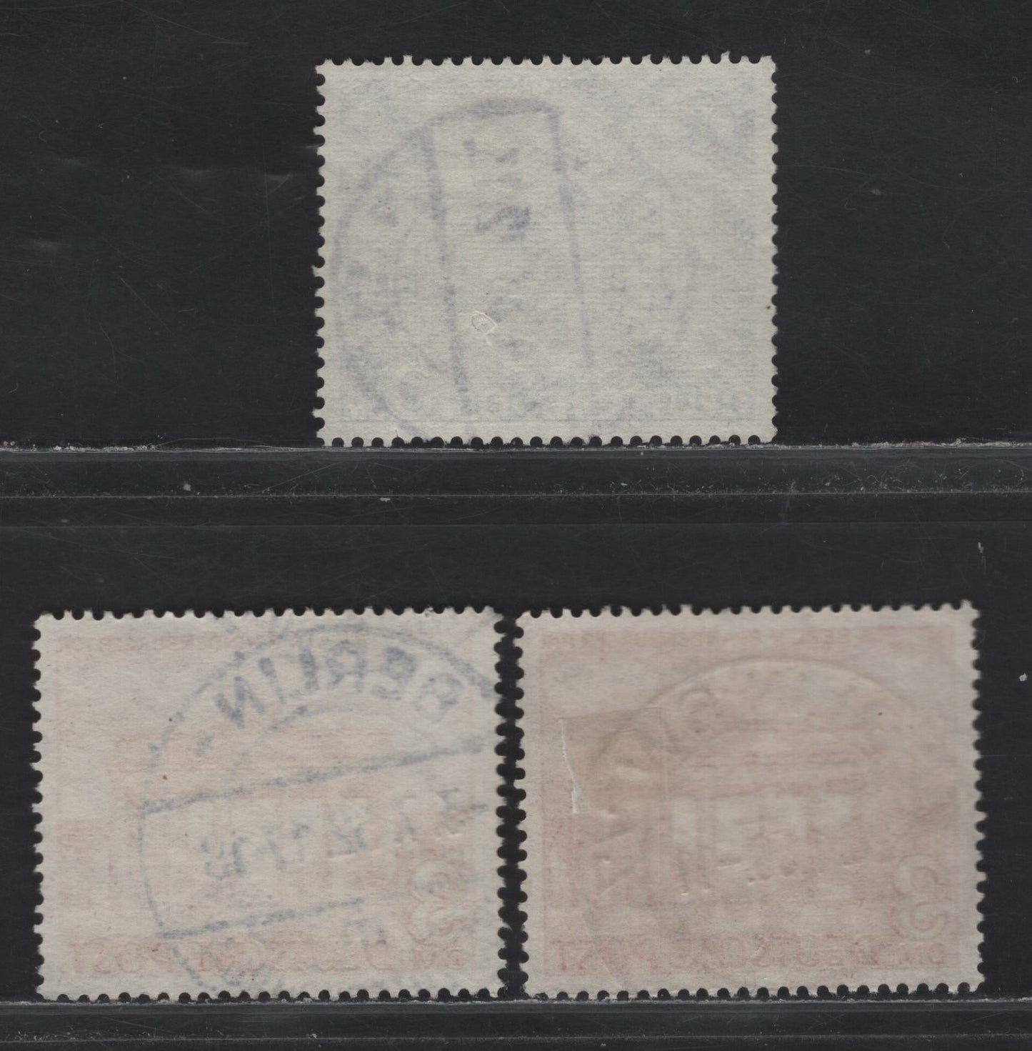 Lot 177 Germany - Berlin SC#9N59-9N60 3DM-5DM Henna Brown & Deep Blue Tegel Schloss & Brandenburg Gate, 1949 Building & Landmark Definitives, 3 VF Singles With SON CDS Berlin Cancels