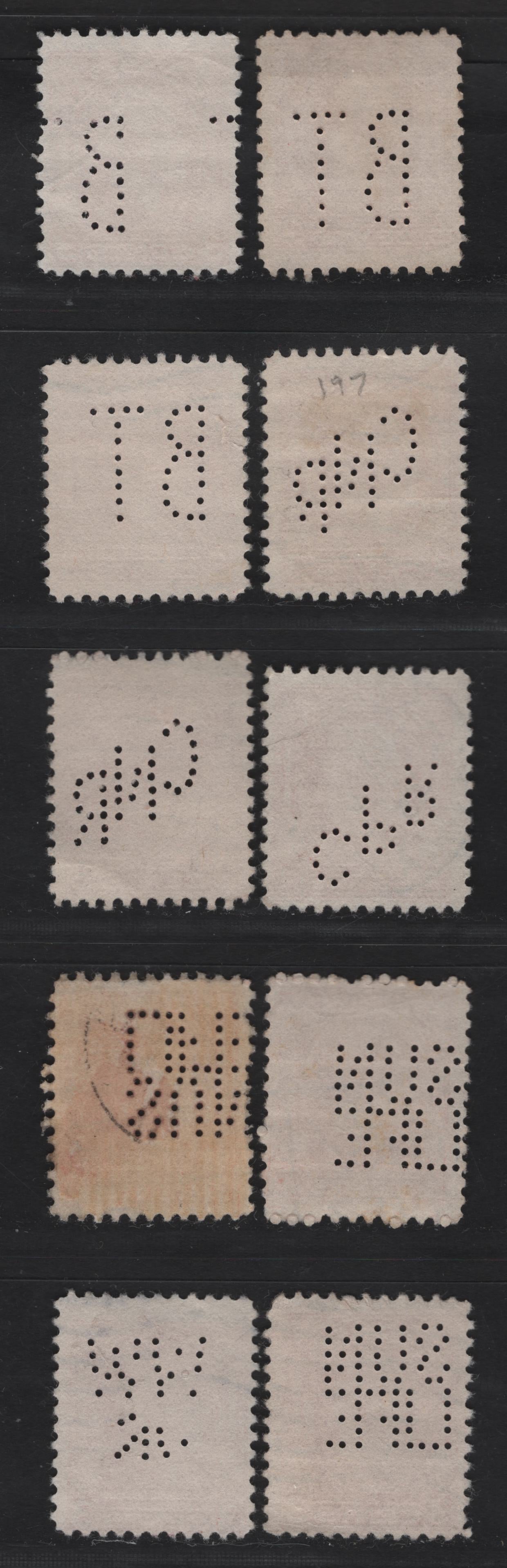 Lot 303 Canada #197c 3c Scarlet King George V, 1932 Medallion Issue, 10 Fine Used Singles, Die 2, Various Perfins