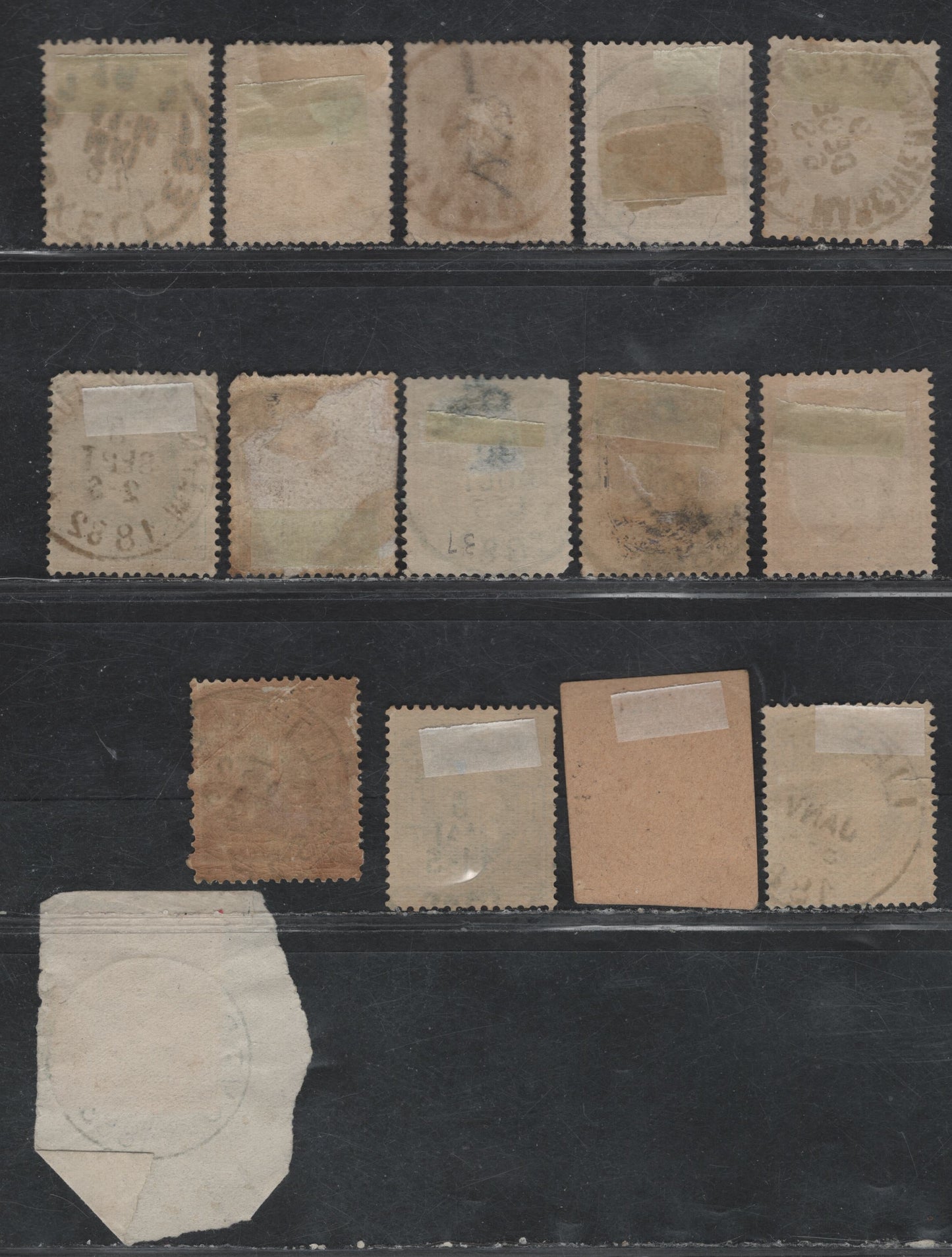 Lot 55 Belgium SC#37,37a,38,40,43 25c Olive Bistre, Ochre, 50c Grey, 1c Grey Green, 10c Grey Green, 1875-1878 & 1881 King Leopold II & Arms Keyplates Issues, 15 G-VF Used SIngles SON Town Cancels
