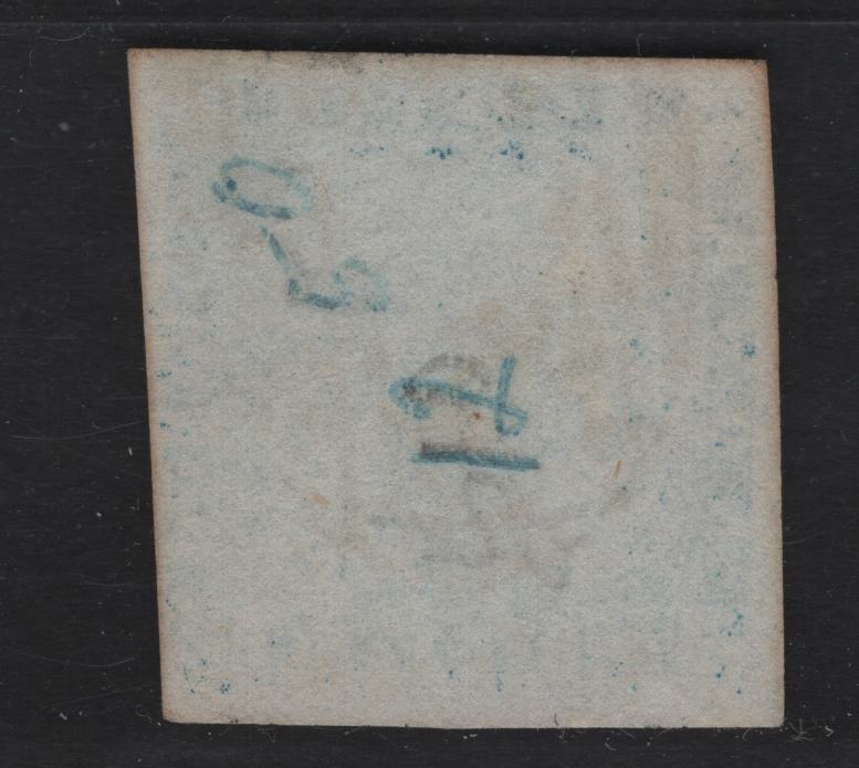 Lot 10 Nova Scotia #2 3d Blue, 1851-1857 Crown & Flowers Pence Issue, A Used Single Large Margins All Around To Just Touching At Lower Right, Gorgeous Colour