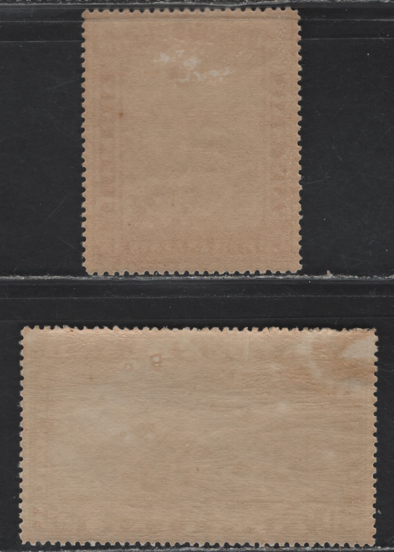 Lot 177 Newfoundland #C6-C7 15c-50c Brown & Green Dog Sled & Airplane, Airplane & Packet Ship, 1931 Unwatermarked Airmail Issue, 2 VFOG Singles