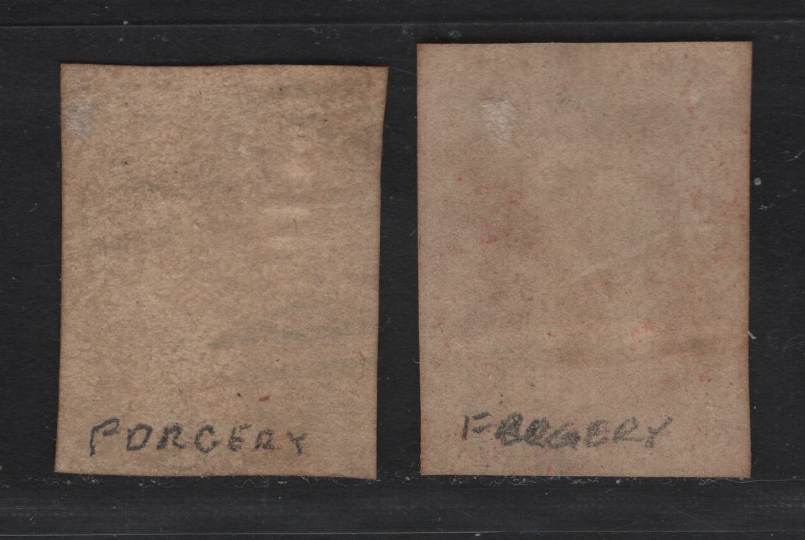 Lot 26 Newfoundland #18f,20f 4d & 6d Rose, 1861-1862 Pence Issue, 2 G&VG Used Singles Forgeries, Attributed To Spiro Brothers
