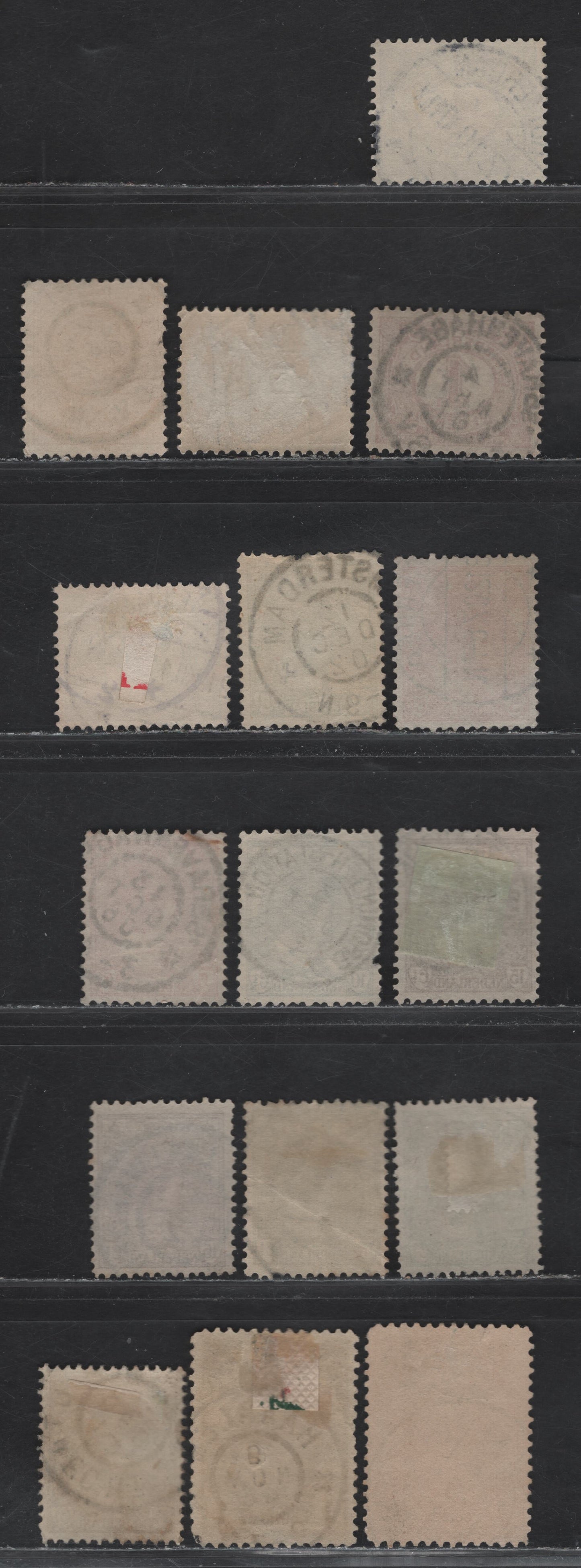Lot 270 Netherlands (C) SC#40, 55-56, 60, 62, 65, 67, 69, 73, 74, 76, 83 3c-1g Orange - Dark Green Princess/Queen Wilhelmina & Numeral, 1891-1924 Princess & Queen Wilhelmina Keyplates, 16 VF Used Singles With SON CDS Town Cancels