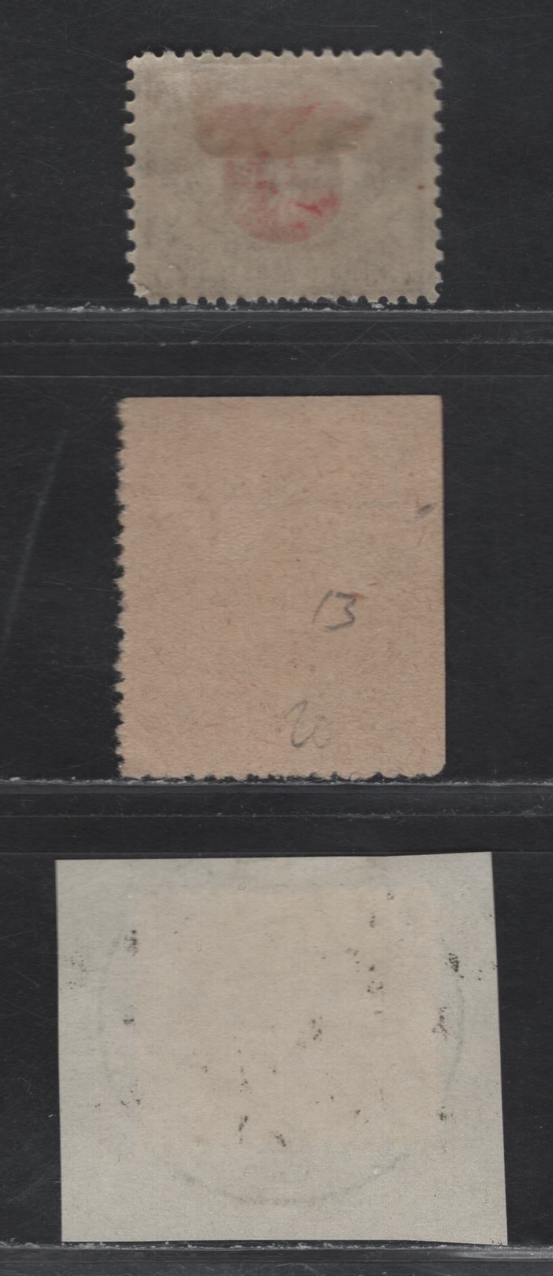 Lot 176 Lithuania SC#13, 114&var 10sk - 4awk on 75sk Black - Bistre & Red, 1919-1922 2nd Kaunas - Surcharged Issues, 3 Fine Used Singles, Showing Error Of Surcharge With Wide Spacing Between Lines Of Surcharge, With Normal For Comparison, Unlisted.