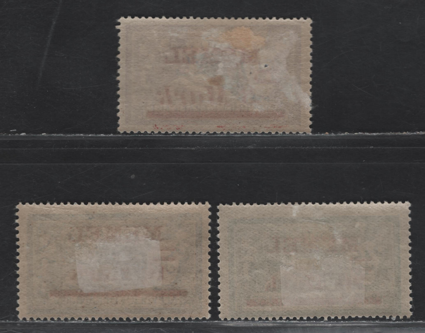 Lot 222 Memel Michel#37b, 38aI, 39II (SC# 40-42) 3m on 60c - 20m Gray Violet & Cobalt - Dark Green & Gray Ultramarine , 1921 Overprinted Peace & Commerce Issue, 3 F/VFOG Singles, Overprints Having The Value With A Capital Letter