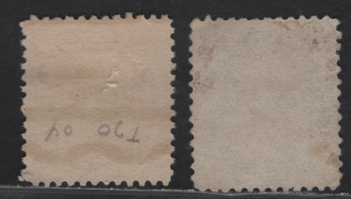 Lot 315 Canada #75iixx, 77xx 1c - 2c Blue Green - Carmine Rose Queen Victoria, 1898-1902 Maple Leaf Issue, 2 Very Fine Used Singles, Die 1 With Style 'U' precancels, 12mm Between Valleys & 12.5mm between The Outer Edge Of The Bars