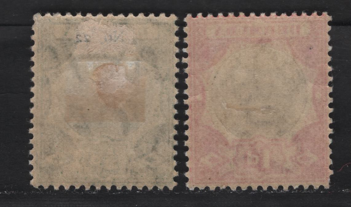 Lot 33 Bermuda SG#36, 37 1/2d Green, 1d Brown & Carmine, 1906-1910 Dry Dock Definitives Issue, Wmk Multiple Crown CA, 2 VFOG Singles