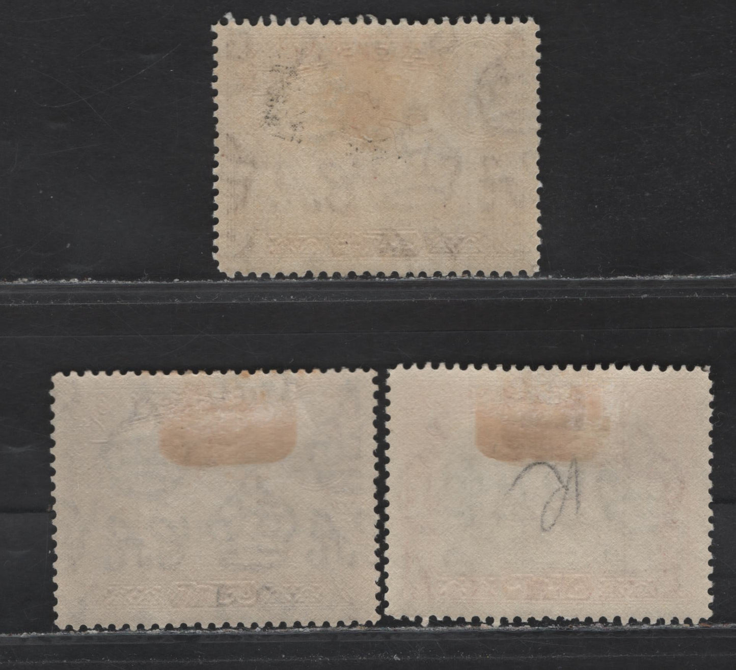 Lot 113 Aden (C) SG#17, 20, 22 3/4a - 3a Red Brown - Sepia & Carmine , 1938-1948 KGVI Pictorial Issue, 3 F/VFOG Singles, 1942 Printings On Opaque Wove With Crackly Gum, Diagonal Crazing Pattern