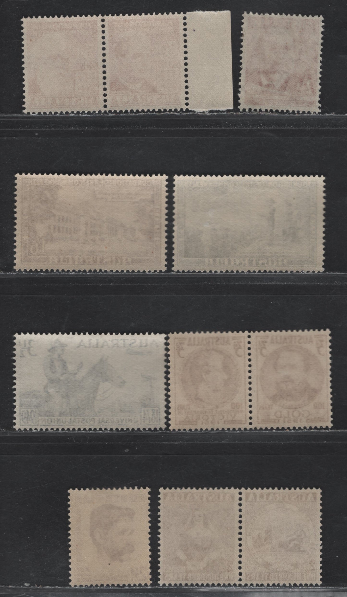 Lot 182 Australia SG#231-233, 239a, 241a, 243-244, 245a 2.5d - 3d Maroon , 1949-1951 Henry Lawson - Centenary of Gold Discovery Issues, 8 VFNH/LH Singles & Pairs, All NH Except 245a, Which Is LH