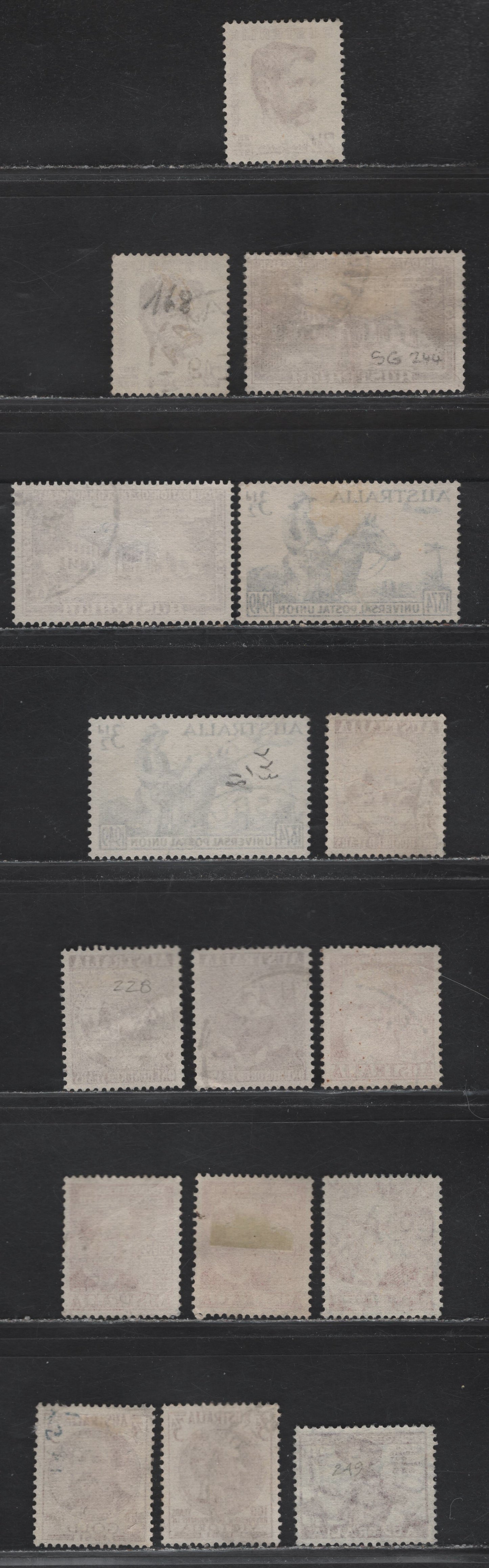 Lot 186 Australia SG#231-233, 239-242, 244-246, 254 2.5d - 3.5d Maroon - Brown Lake , 1949-1952 Henry Lawson - Pan Pacific Scout Jamboree Issues, 16 Very Fine Used Singles, VF Used Selection Including Very Subtle Shade Varieties of Several Stamps