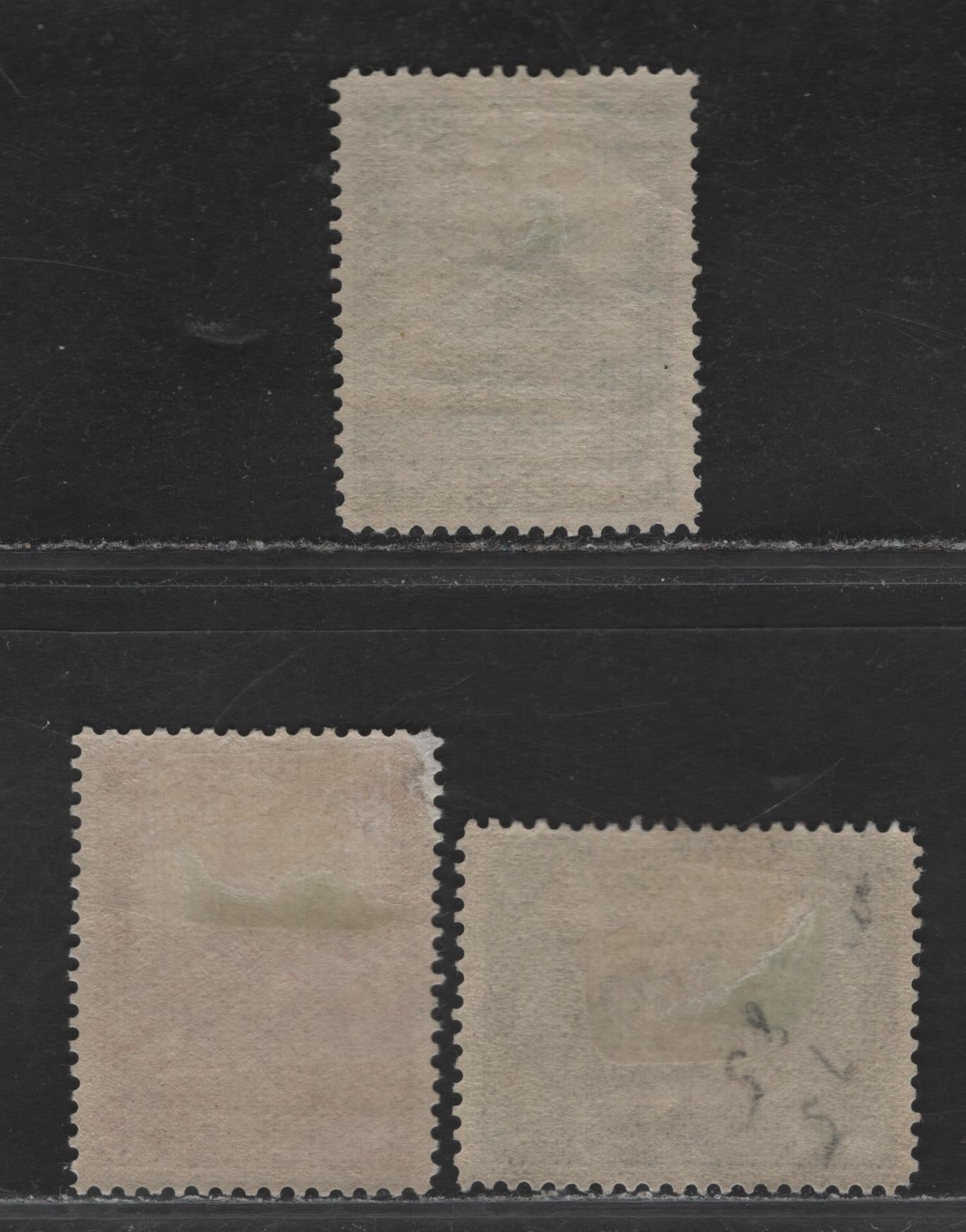 Lot 213 Newfoundland #152, 154, 157 9c - 20c Myrtle Green - Black , 1928 1st Publicity Issue, 3 F/VFOG Singles, 9c Line Perf 14x13.9, 12c Line Perf 14, 20c Line Perf 14x13.8.