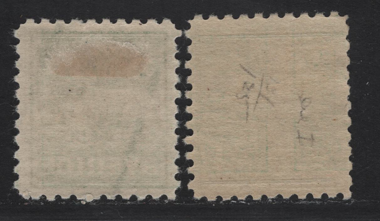 Lot 58 Sweden SC#126, 130 (Facit# 140Ccx, 140c) 5o Green Lion, 1920 Standing Lion Issue, 2 F/VFOG Singles, Type 1, Perf 9.75 Vertical, Watermarked & Unwatermarked.