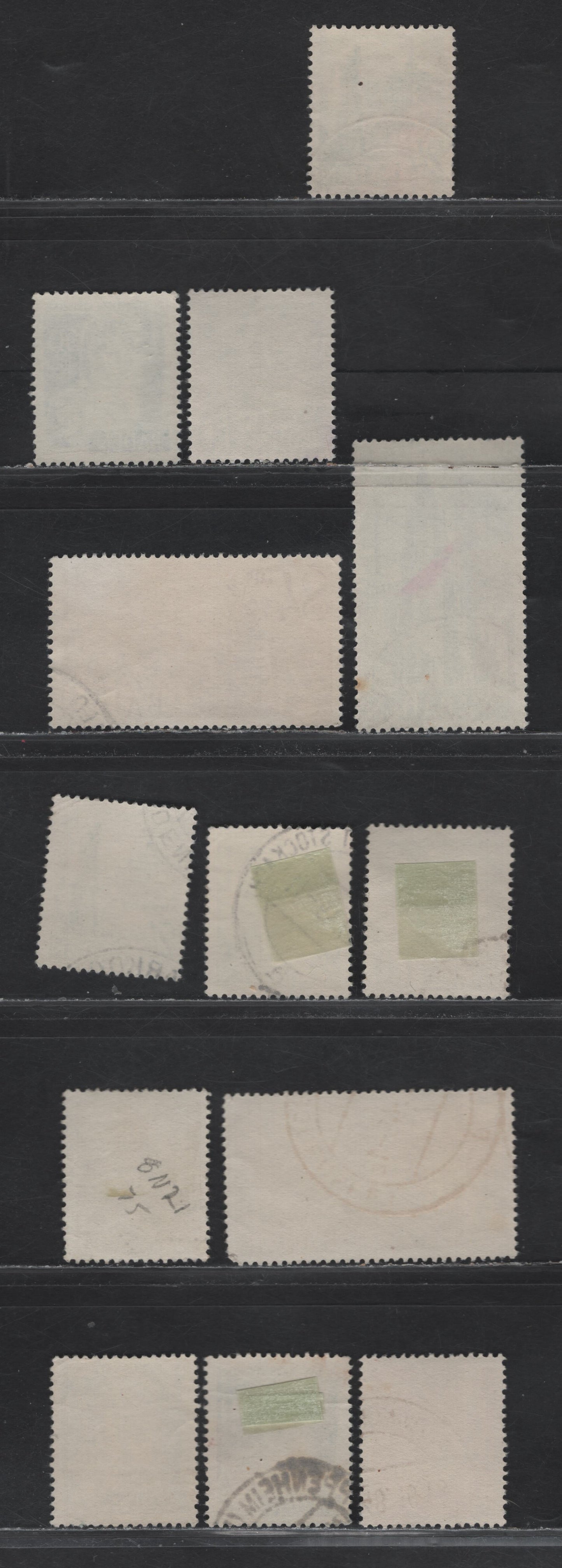 Lot 109 Germany - French Occupation of Baden SC#5N22-5N27, 8N21 (Michel# 22YIII-27YI) 24pf - 1m Dark Green - Bright Blue , 1948 Re-Issued Pictorial Issue, 13 Fine/Very Fine Used Singles, Paper Y ( White)