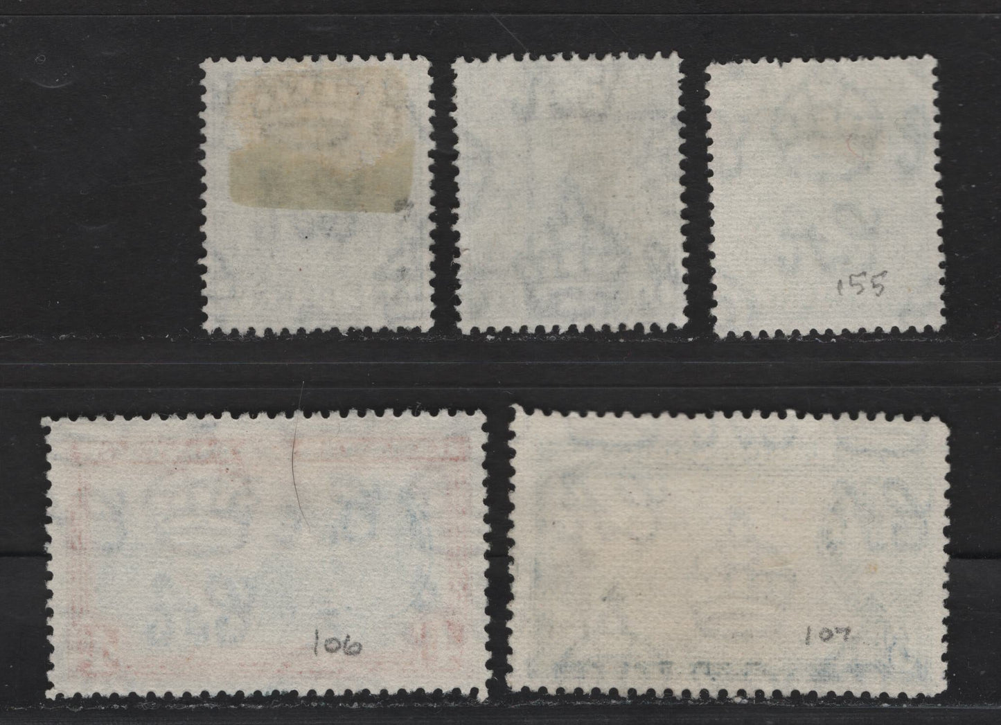 Lot 280 Bahamas (C) #150ab, 152c, 158-159 1d-6d Pale Slate - Olive Green & Light Blue King George VI & Fort Charlotte, 1938-1952 King George VI Definitive Issue, 5 Fine & VF Used Singles 1952 Printings On Paper With Clear Cross Hatched Mesh