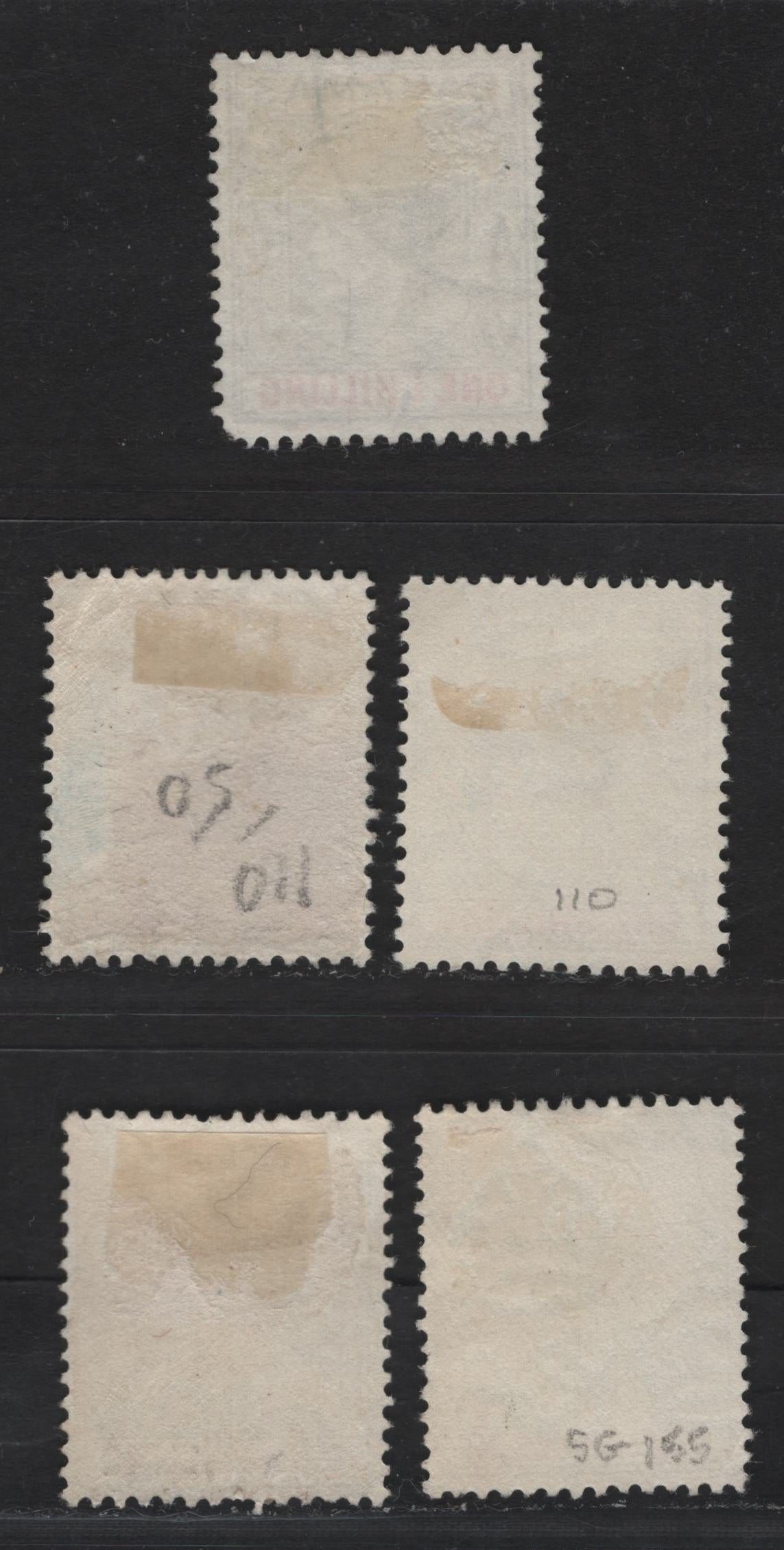 Lot 281 Bahamas (C) #155d, 155c 1/- Grey Black & Bright Crimson And Pale Brownish Grey & Crimson , 1938-1952 King George VI Definitive Issue, 5 Fine & VF Used Singles The 1944 Printing On Ordinary Paper & The 1948 Printing On Chalky Paper
