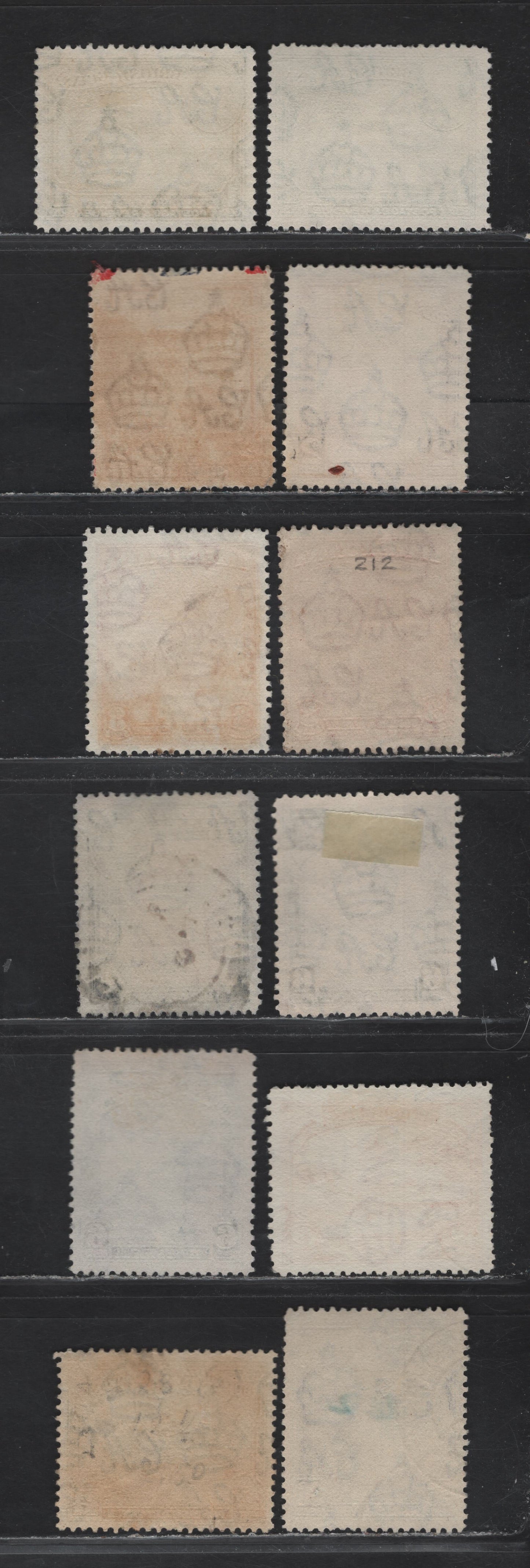 Lot 303 British Guiana SG#290, 293, 308-a, 309-313 1c - 36c Yellow Green - Bright Violet , 1934-1952 KGVI Pictorial Issues, 12 Fine/Very Fine Used Singles, Group of 1938-40 Printings, Opaque Cream Paper With Very Visible Wmk