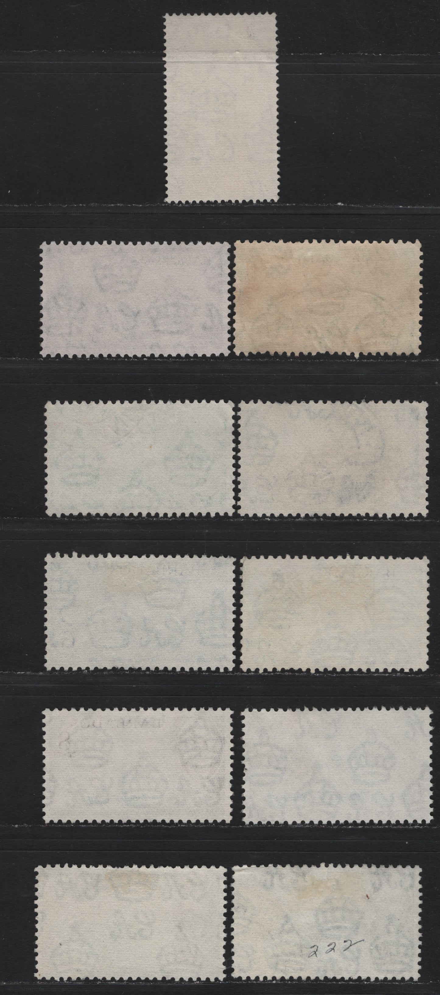 Lot 343 Barbados (C) #271-277 1c-12c Indigo-Greenish Blue & Brown Olive Dover Fort - Flying Fish, 1950-1952 King George VI Pictorial Issue, 11 Fine & VF Used Singles 1952 Printings On Paper Showing Cross-Hatched Mesh, Different Shades From Lot 342