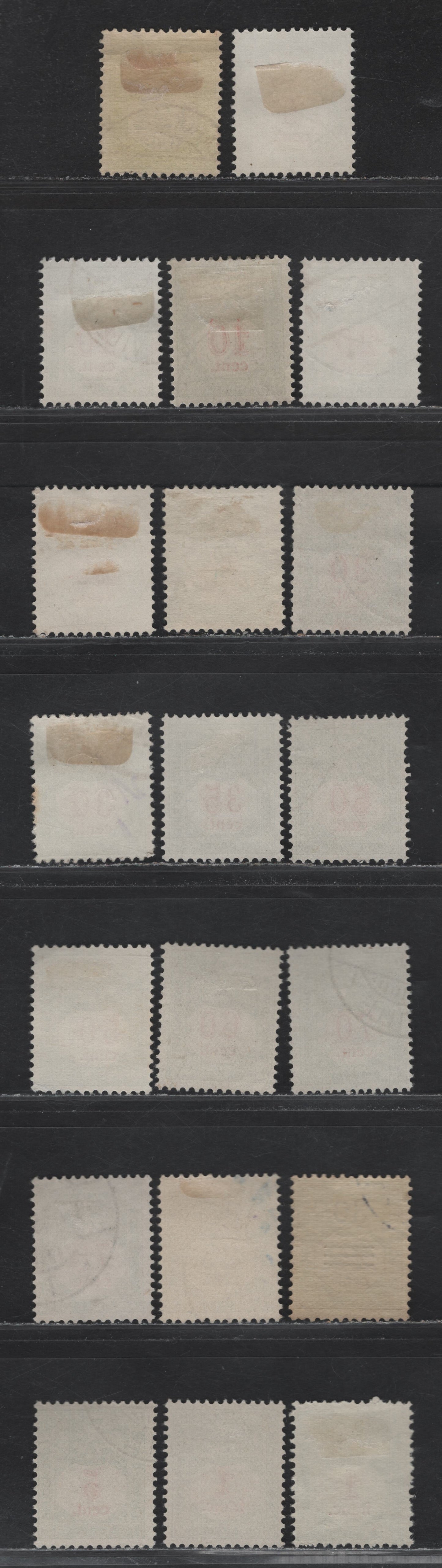 Lot 51 Luxembourg SC#J3, J5, J9-J20 12.5c - 1fr Green & Black - Green & Vermillion , 1907-1935 Arms Design Postage Dues, 20 Fine Used Singles, Different Shades Of The Green & The Red Center From Different Printings