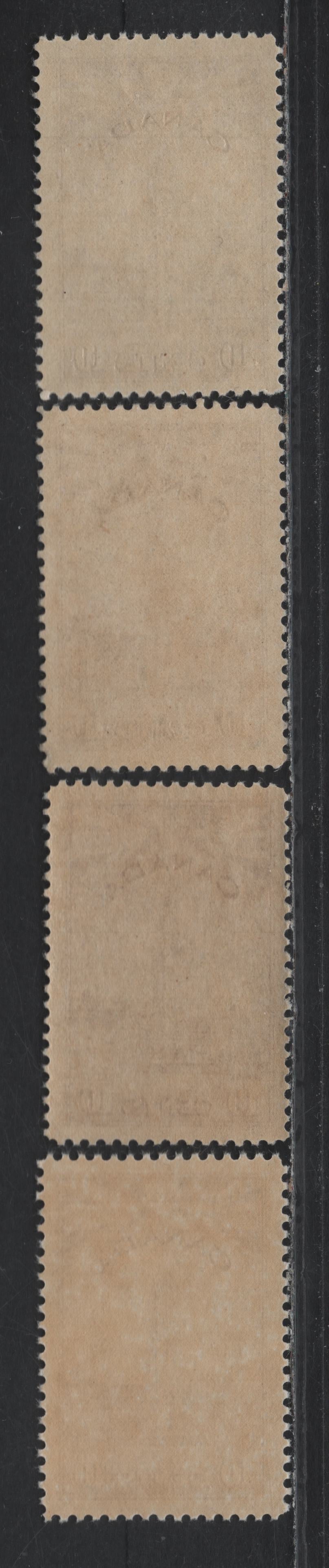 Lot 141 Canada #257 10c Deep Chocolate Brown - Very Pale Brown Parliament Building, 1942-1943 KGVI War Issue, 4 VFNH Singles, CBN-KKKK, CBN-LLLL & CBN-MMMM Papers, Perfs 12, 11.9x12, 11.8x11.9 & 12