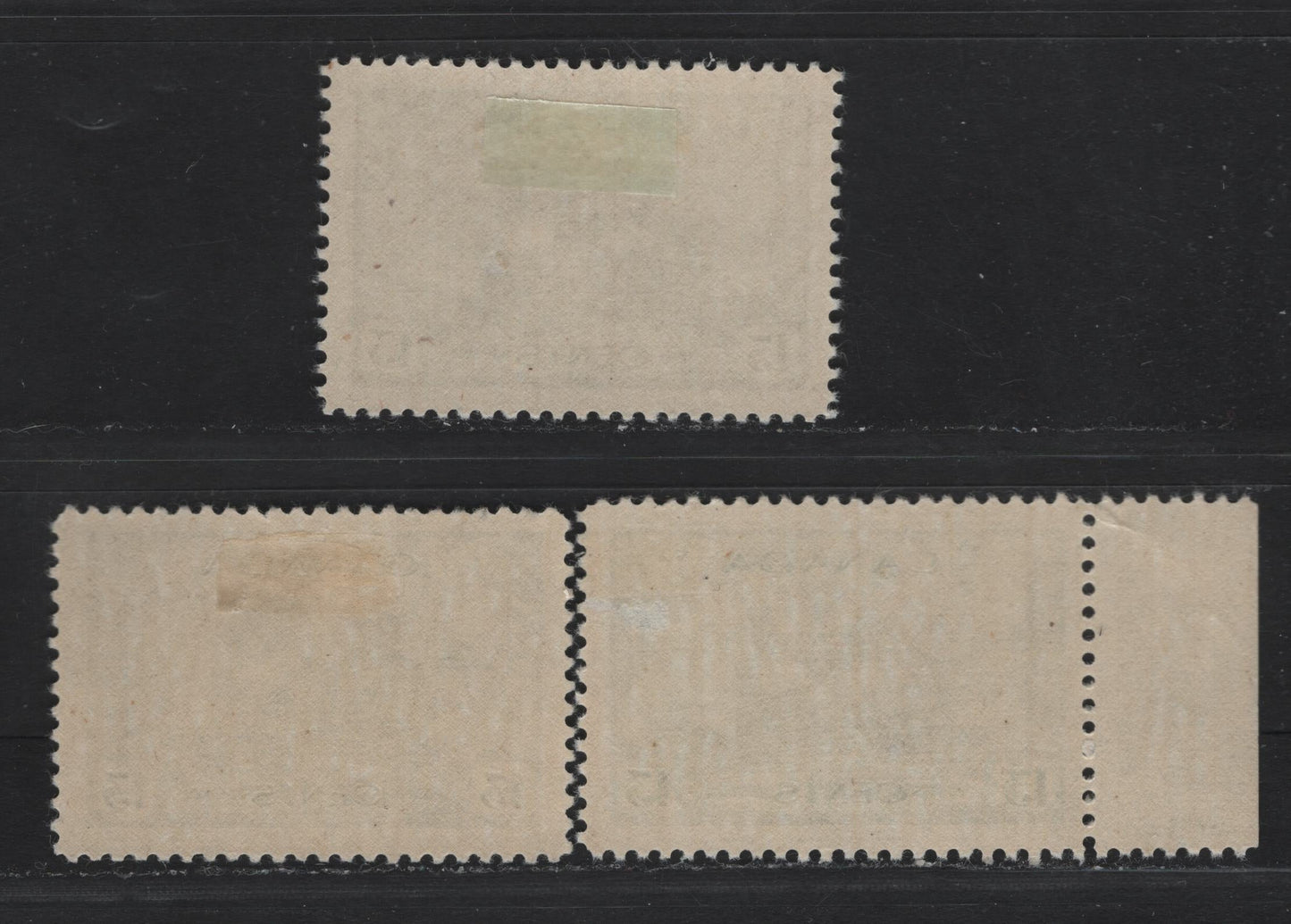 Lot 155 Canada #258 13c Myrtle Green Ram Tank, 1942-1943 KGVI War Issue, 3 VFOG Singles, CBN-QQQQ Paper, Perfs 12x11.9, 12x11.9 & 11.95