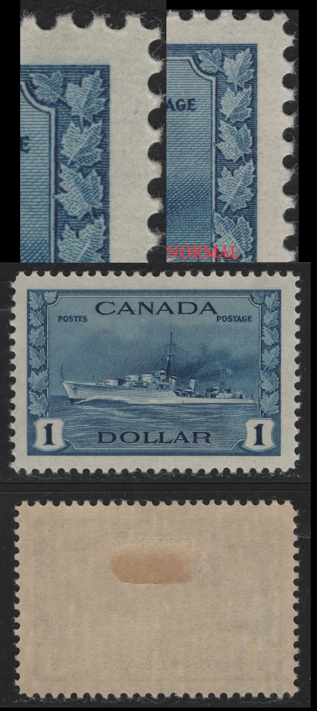 Lot 220 Canada (C) #262 $1 Deep Bright Blue Tribal Class Destroyer, 1942-1943 KGVI War Issue, A VFOG Single, CBN-UUUU Paper, Perf 11.9, Showing Minor Re-Entry At Upper Right In The Frameline.