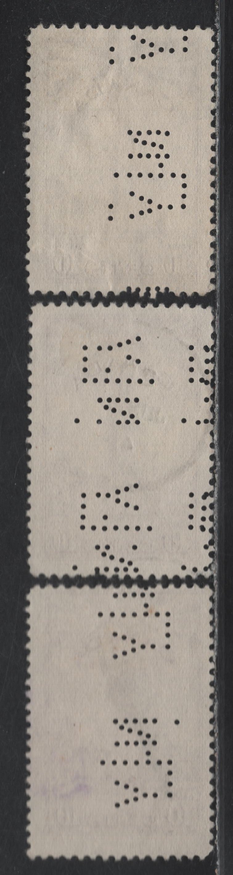 Lot 294 Canada #257 10c Brown Parliament Buildings, 1942-1943 KGVI War Issue, 5 Very Good/Fine/Very Fine Used Singles, New York Life Insurance Co Perfins From Various Offices & Positions, , .